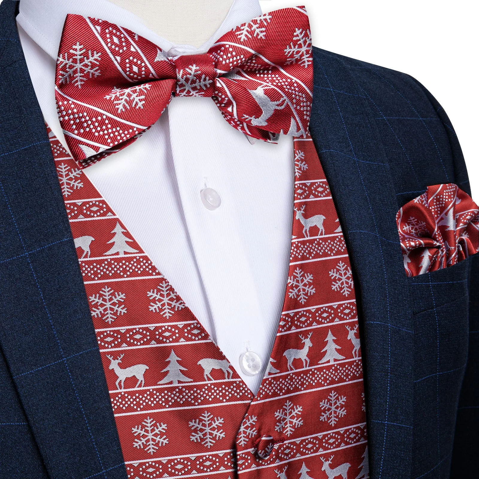 Ties2you Mens Vest Bow Tie Christmas Red White Deer Fashionable Waistcoat Tie Set for Suit sold by Ties2You