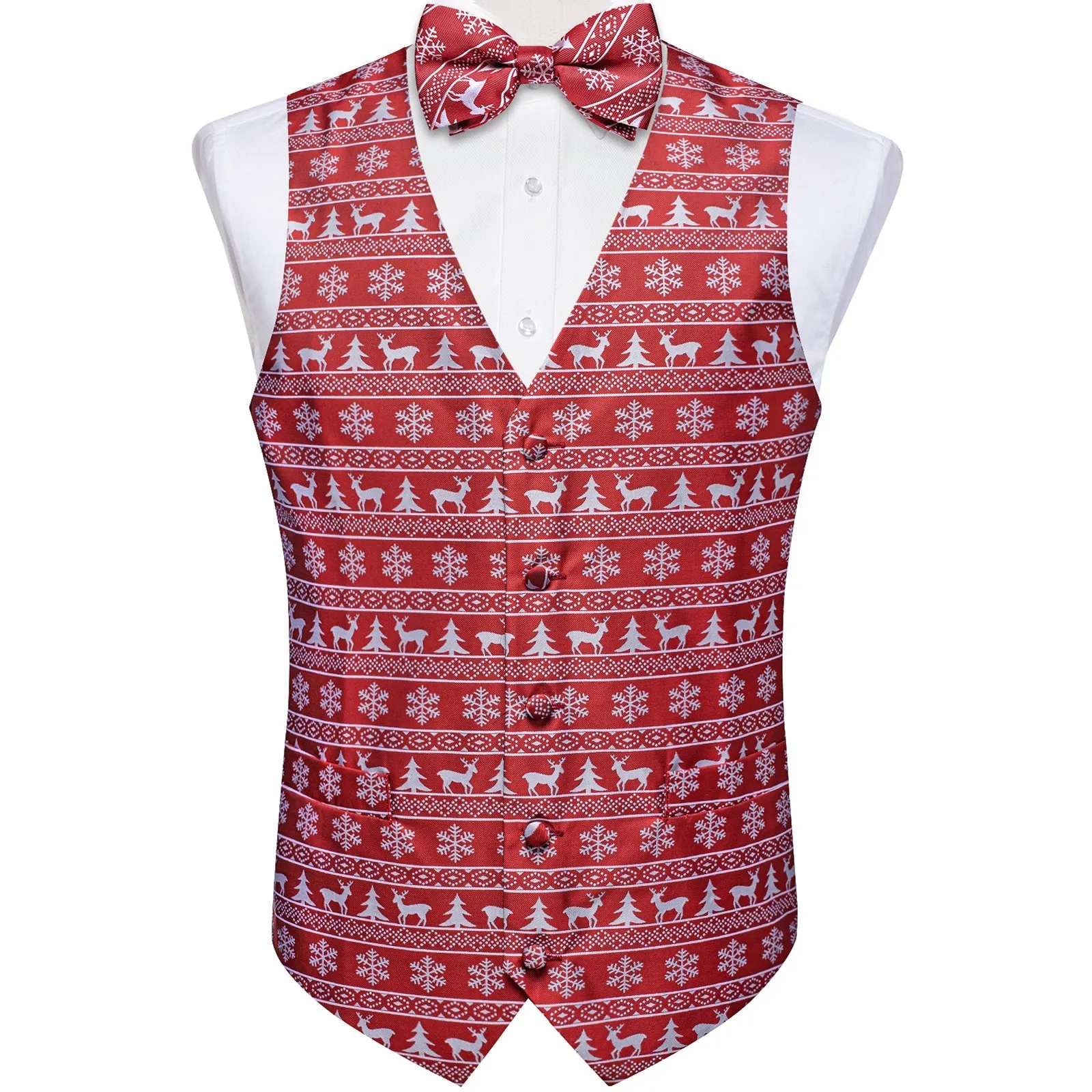 Ties2you Mens Vest Bow Tie Christmas Red White Deer Fashionable Waistcoat Tie Set for Suit sold by Ties2You product image thumbnail 3