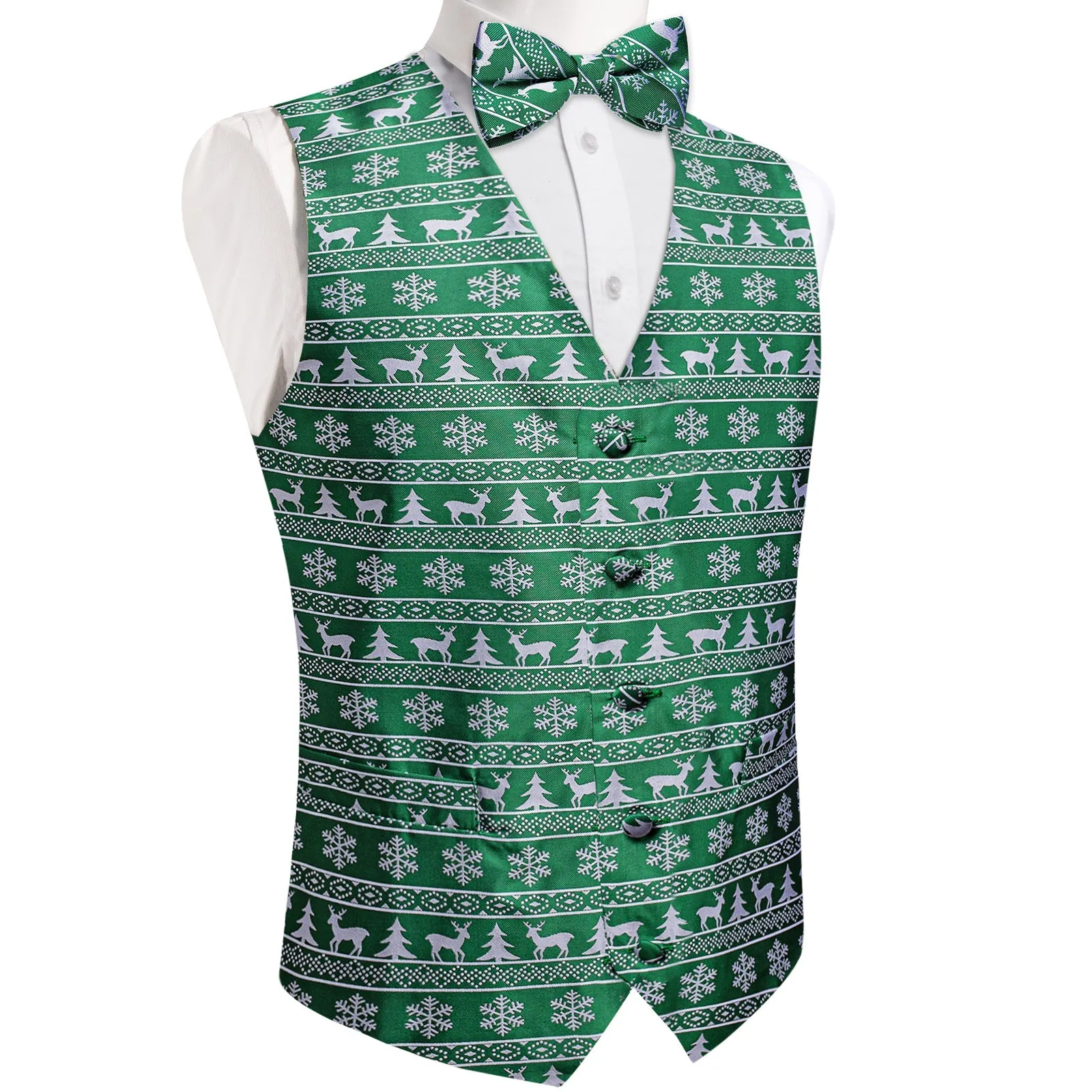 Ties2you Green Vest Novelty Christmas White Deer Men's Vest with Bow Tie Set sold by Ties2You product image thumbnail 4