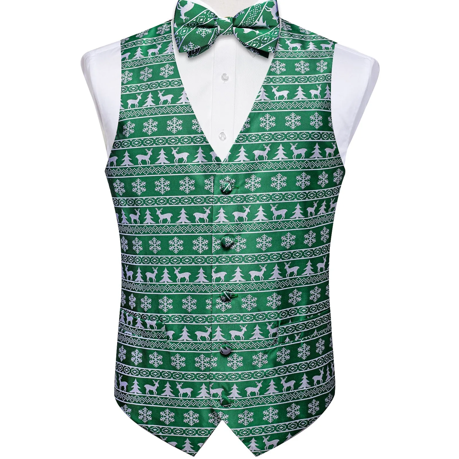 Ties2you Green Vest Novelty Christmas White Deer Men's Vest with Bow Tie Set sold by Ties2You product image thumbnail 3