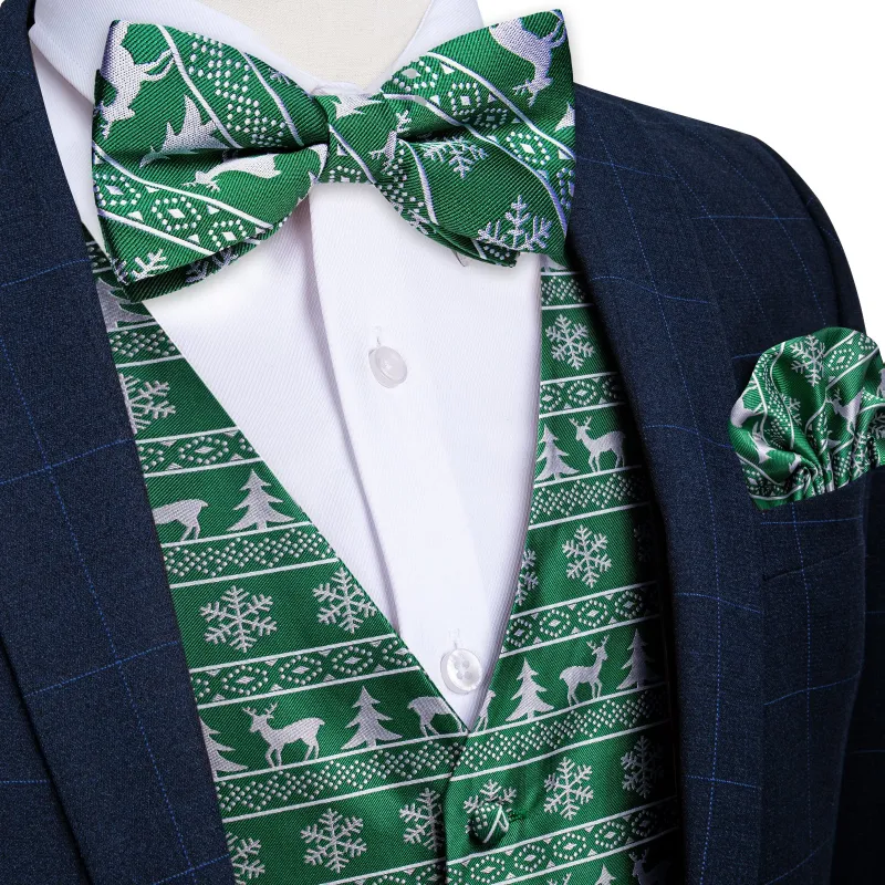 Ties2you Green Vest Novelty Christmas White Deer Men's Vest with Bow Tie Set sold by Ties2You