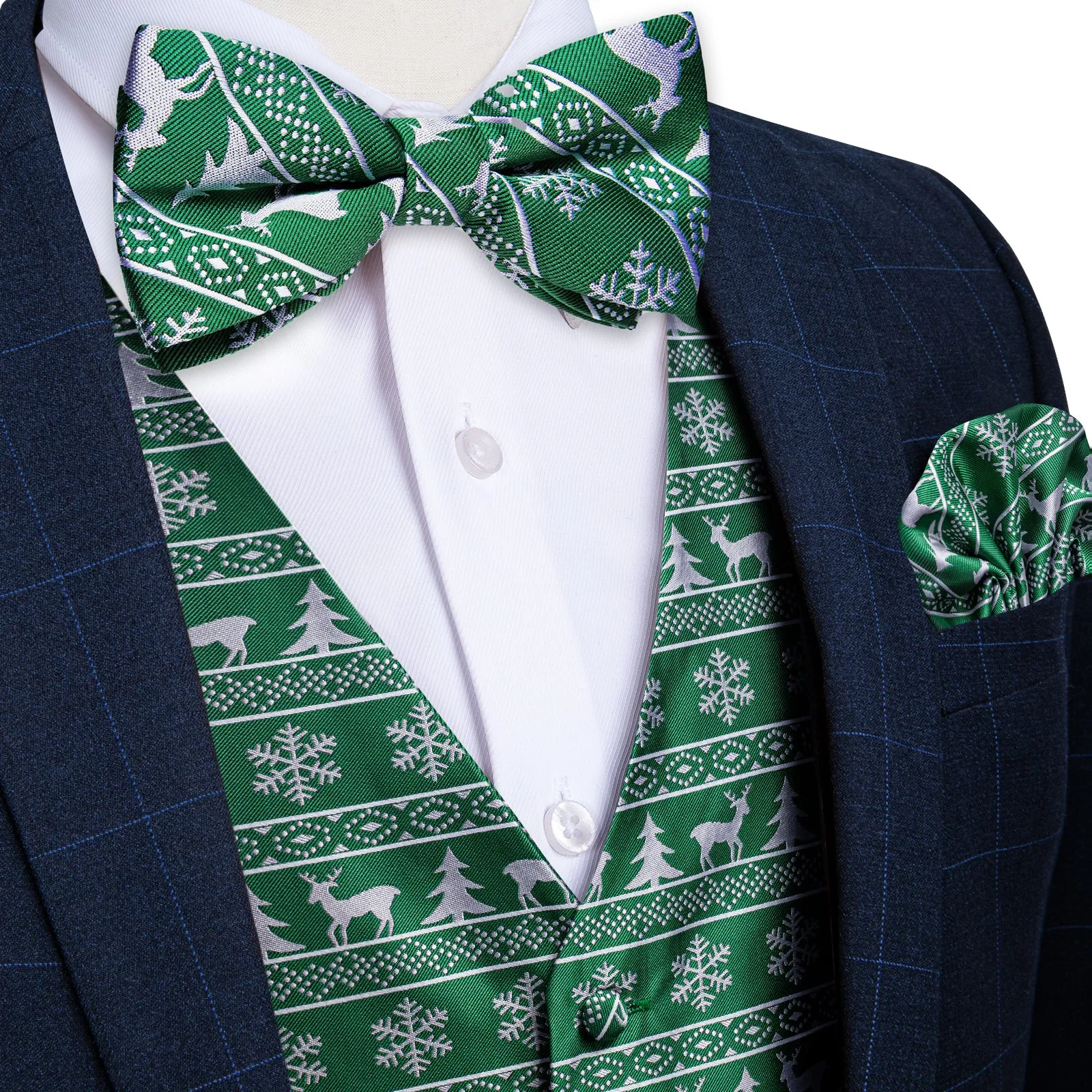 Ties2you Green Vest Novelty Christmas White Deer Men's Vest with Bow Tie Set sold by Ties2You