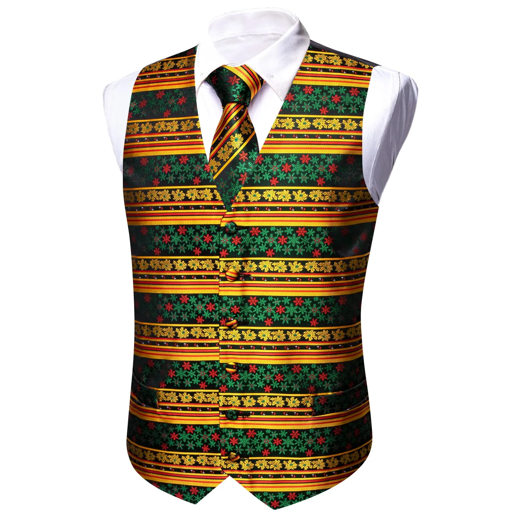 Ties2you Christmas Vest Yellow Green Snowflake Novelty Silk Men's Vest Tie Set sold by Ties2You product image thumbnail 4