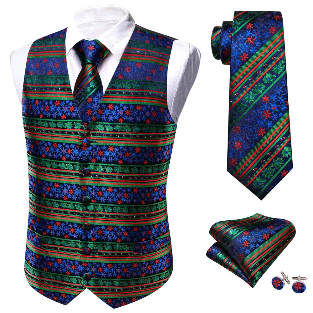 Ties2you Blue Green Red Striped Snow Christmas Vest Necktie Set sold by Ties2You product image thumbnail 2