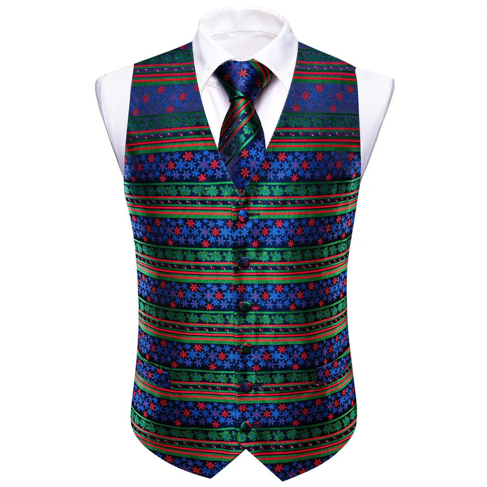 Ties2you Blue Green Red Striped Snow Christmas Vest Necktie Set sold by Ties2You product image thumbnail 4