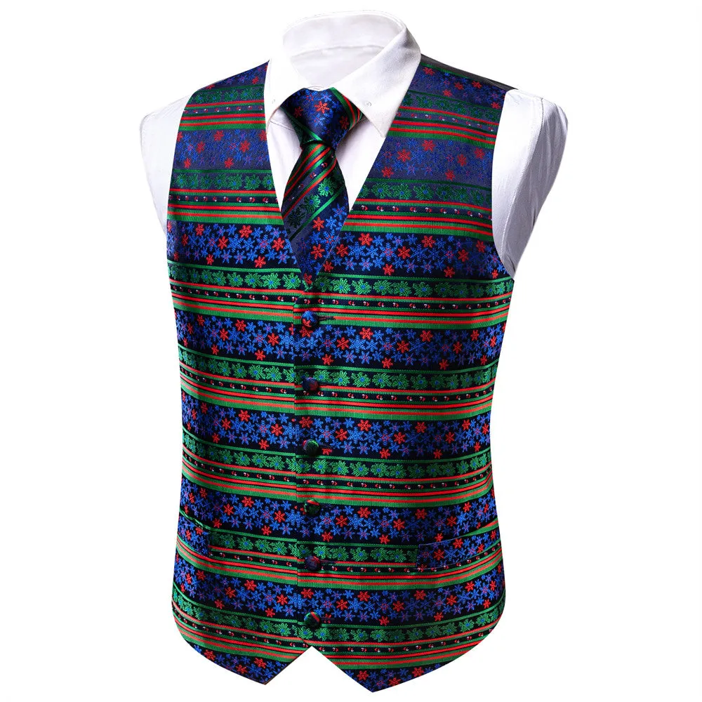 Ties2you Blue Green Red Striped Snow Christmas Vest Necktie Set sold by Ties2You product image thumbnail 5