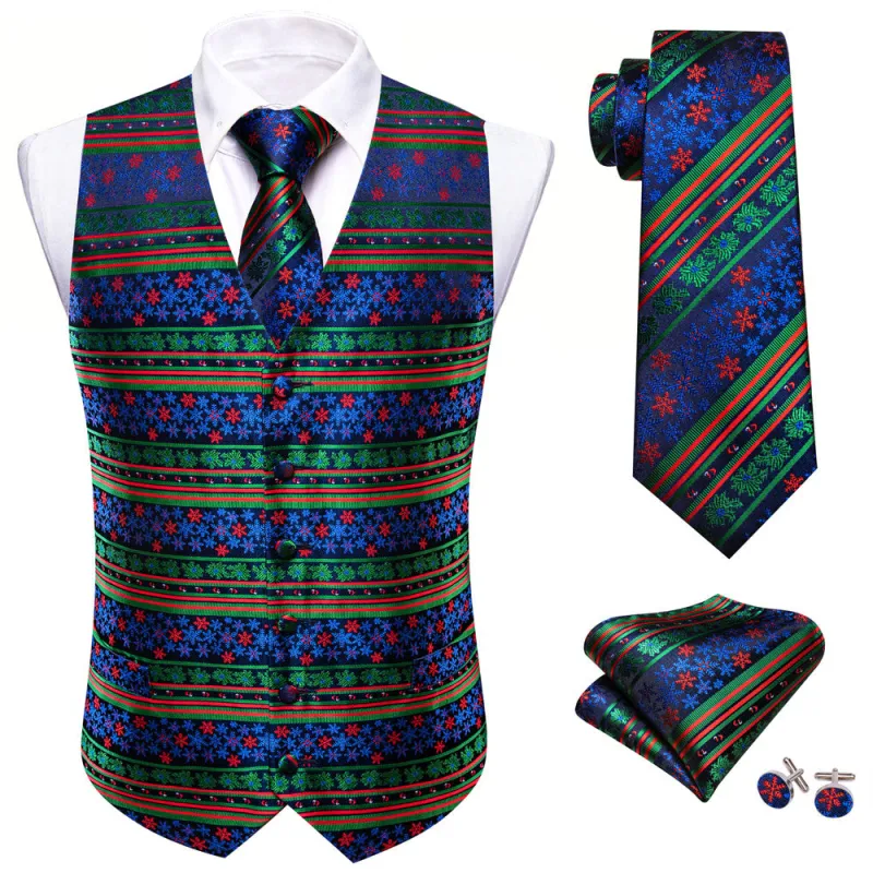 Ties2you Blue Green Red Striped Snow Christmas Vest Necktie Set sold by Ties2You