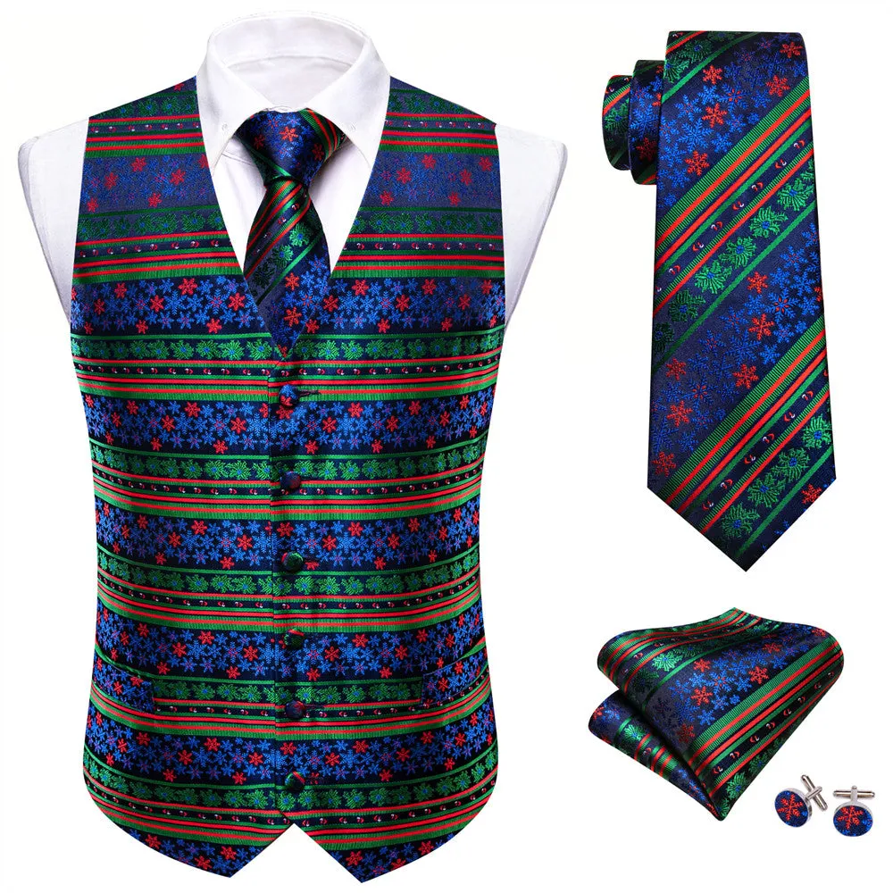 Ties2you Blue Green Red Striped Snow Christmas Vest Necktie Set sold by Ties2You