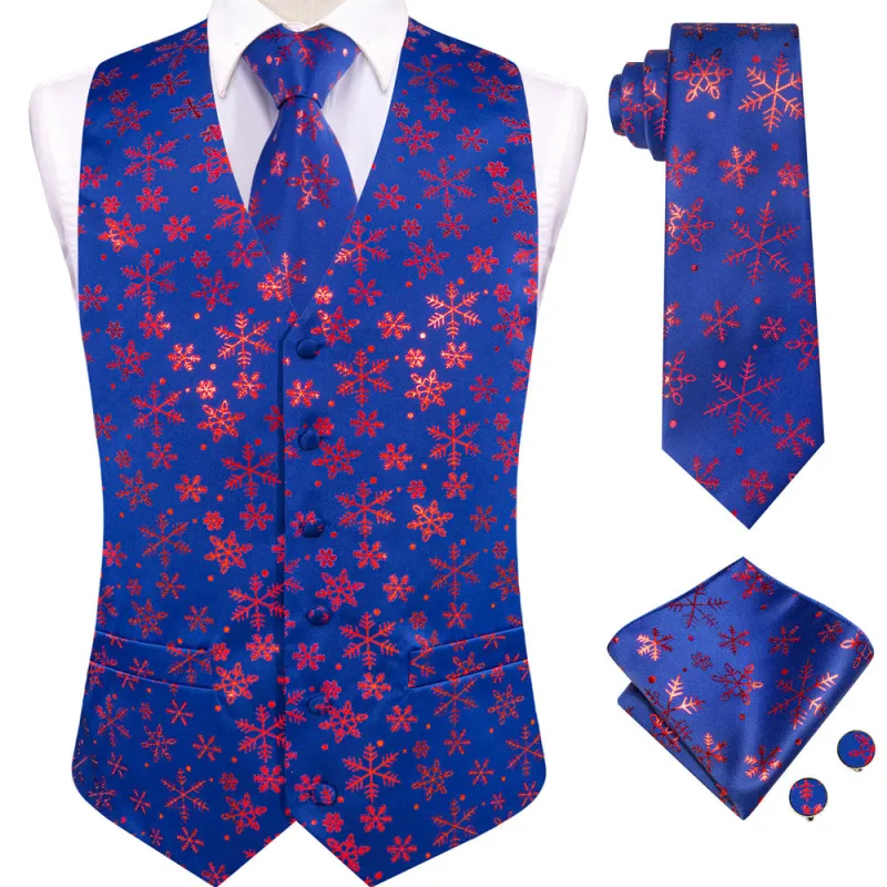 Ties2you Mens Silk Waistcoat Blue Purple Snow Christmas Vest Necktie Set sold by Ties2You