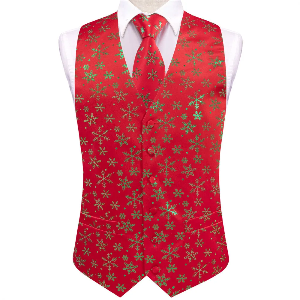 Ties2you Mens Silk Waistcoat Red Green Christmas Elements Vest Necktie Set sold by Ties2You product image thumbnail 4