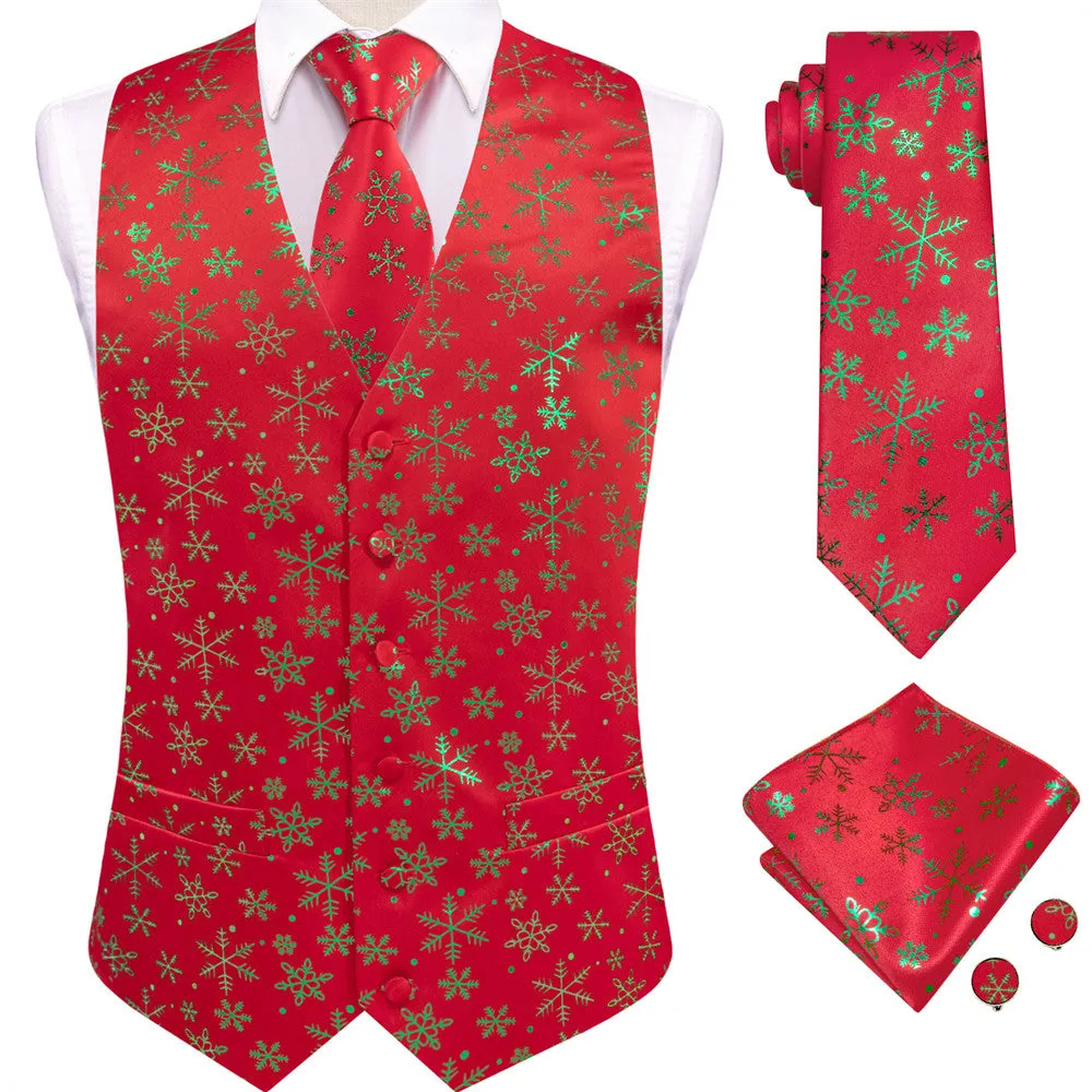 Ties2you Mens Silk Waistcoat Red Green Christmas Elements Vest Necktie Set sold by Ties2You