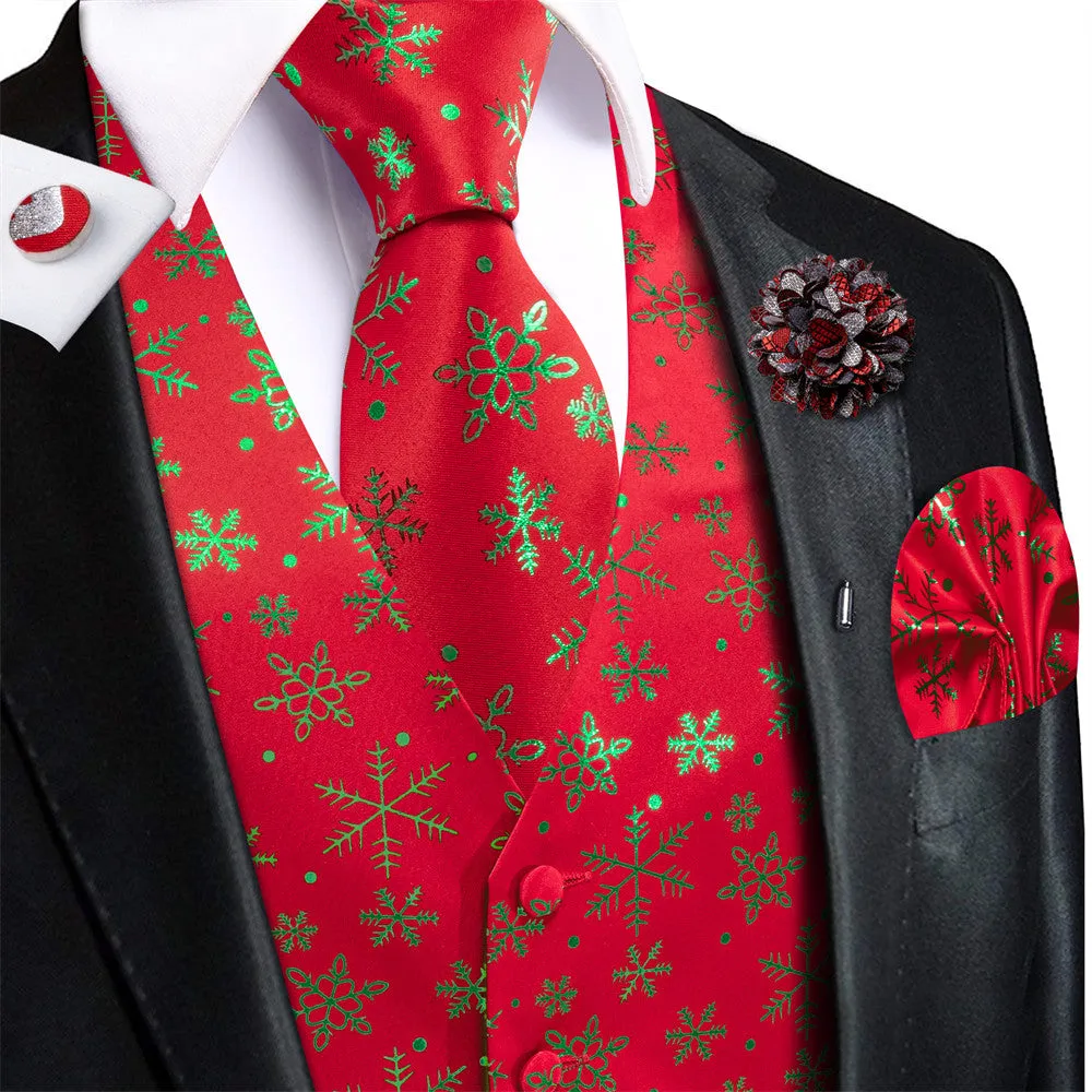 Ties2you Mens Silk Waistcoat Red Green Christmas Elements Vest Necktie Set sold by Ties2You product image thumbnail 2