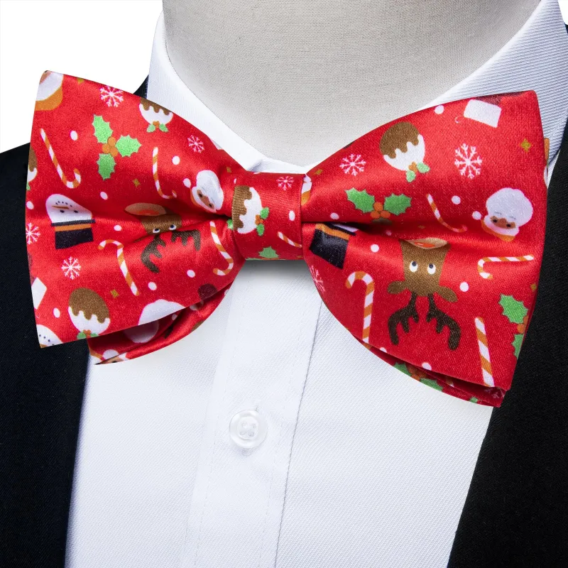 Christmas Red Bow Tie for Men Novelty Pre-tied Bow Tie Hanky Cufflinks Set sold by Ties2You