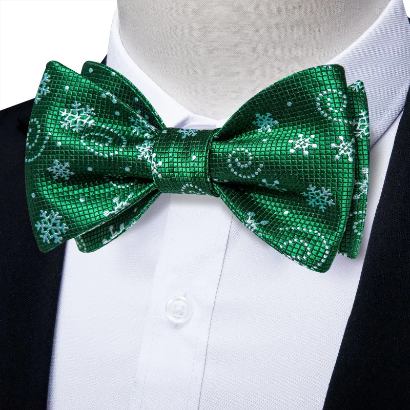 Christmas Green White Snowflake Self-tied Bow Tie Pocket Square Cufflinks Set sold by Ties2You