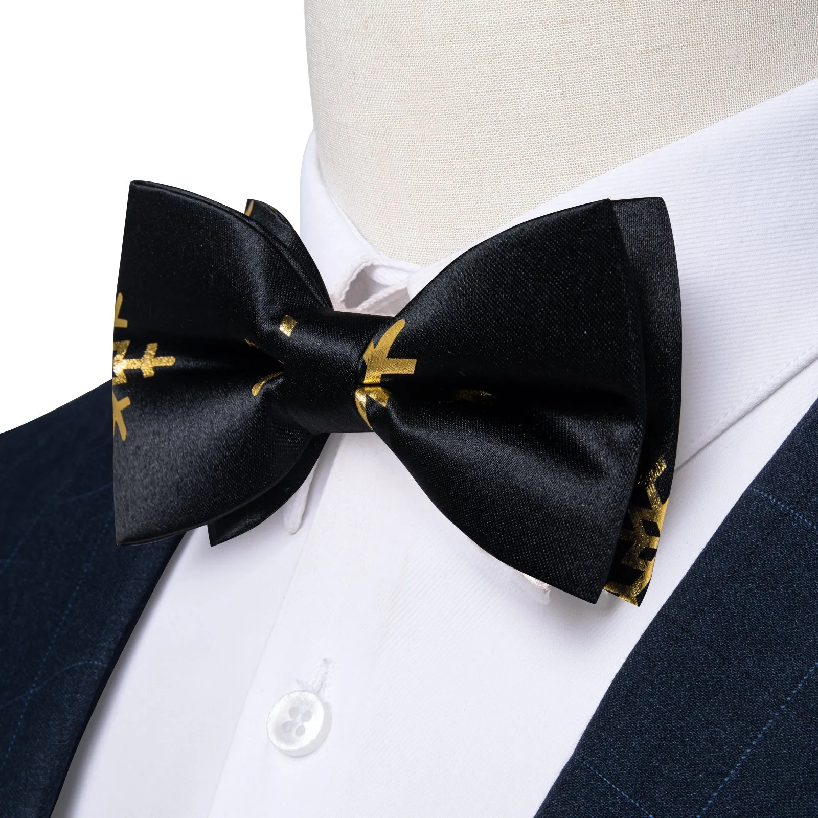 Black Golden Christmas SnowFlacke Novelty Pre-tied Bow Tie Hanky Cufflinks Set sold by Ties2You product image thumbnail 4