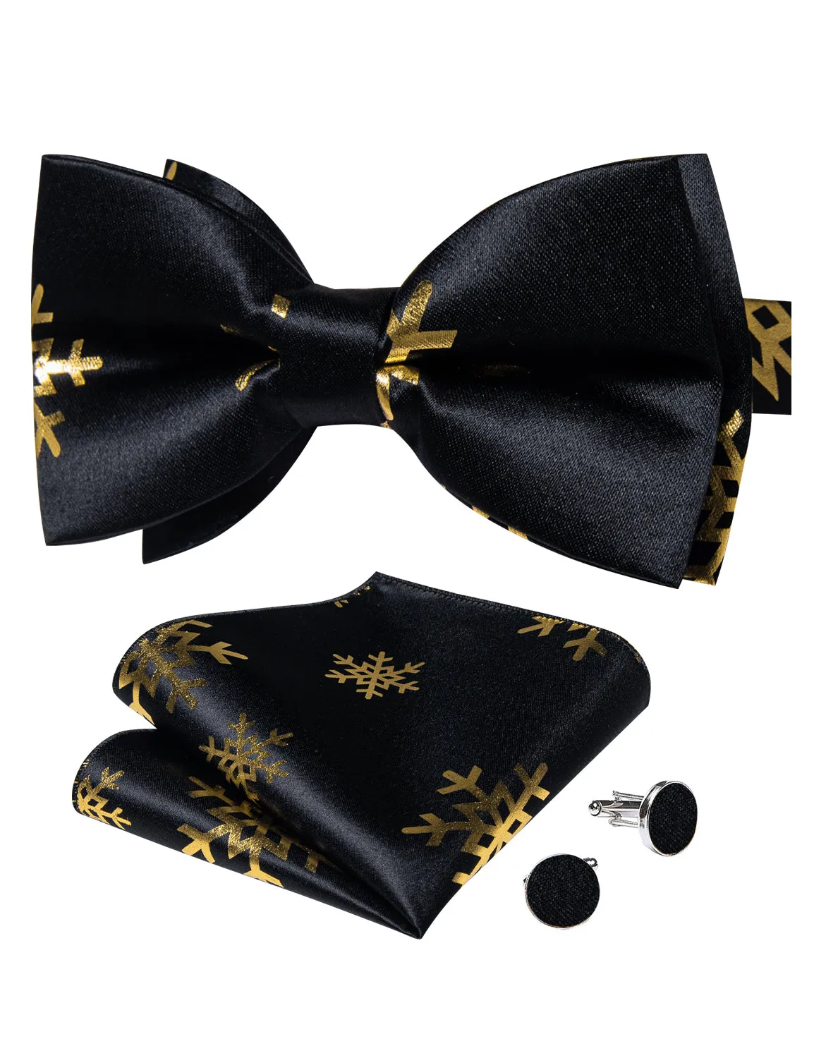 Black Golden Christmas SnowFlacke Novelty Pre-tied Bow Tie Hanky Cufflinks Set sold by Ties2You product image thumbnail 5