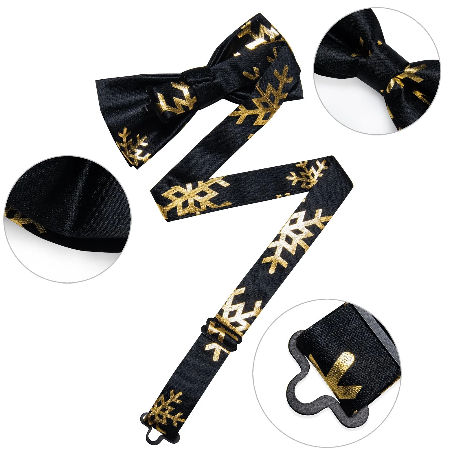 Black Golden Christmas SnowFlacke Novelty Pre-tied Bow Tie Hanky Cufflinks Set sold by Ties2You product image thumbnail 2