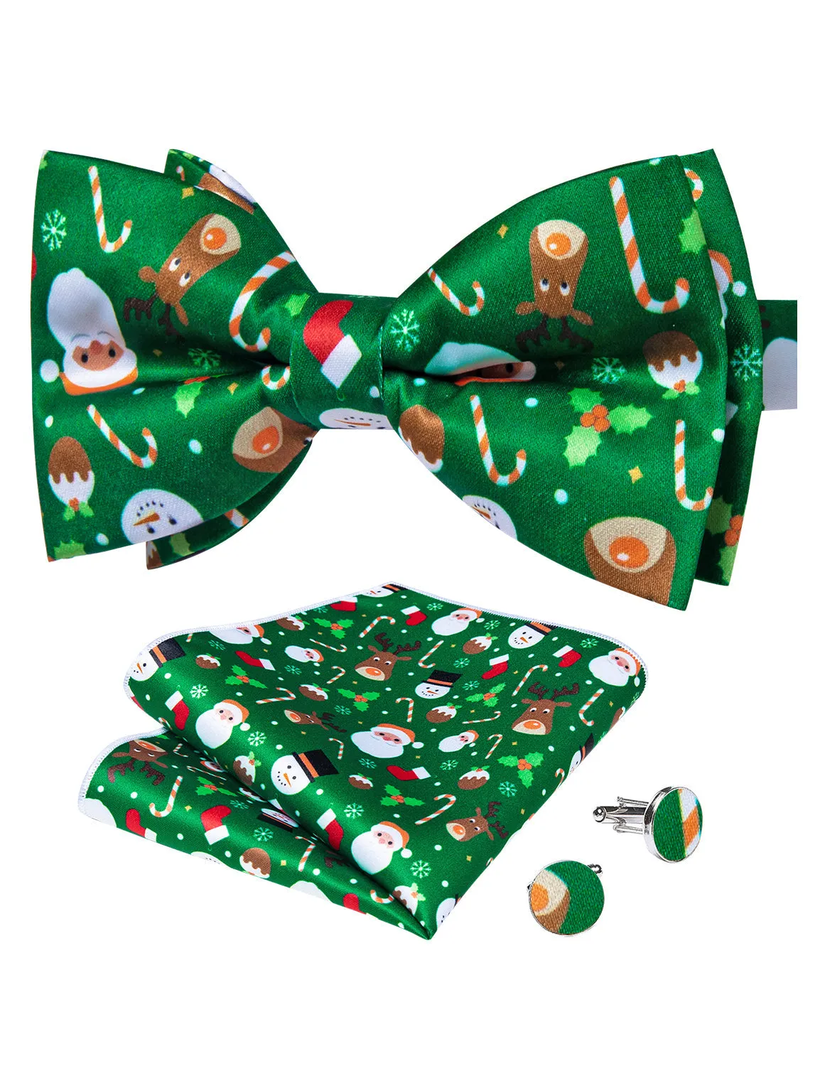 Green White Christmas Santa Claus Novelty Pre-tied Bow Tie Hanky Cufflinks Set sold by Ties2You product image thumbnail 5