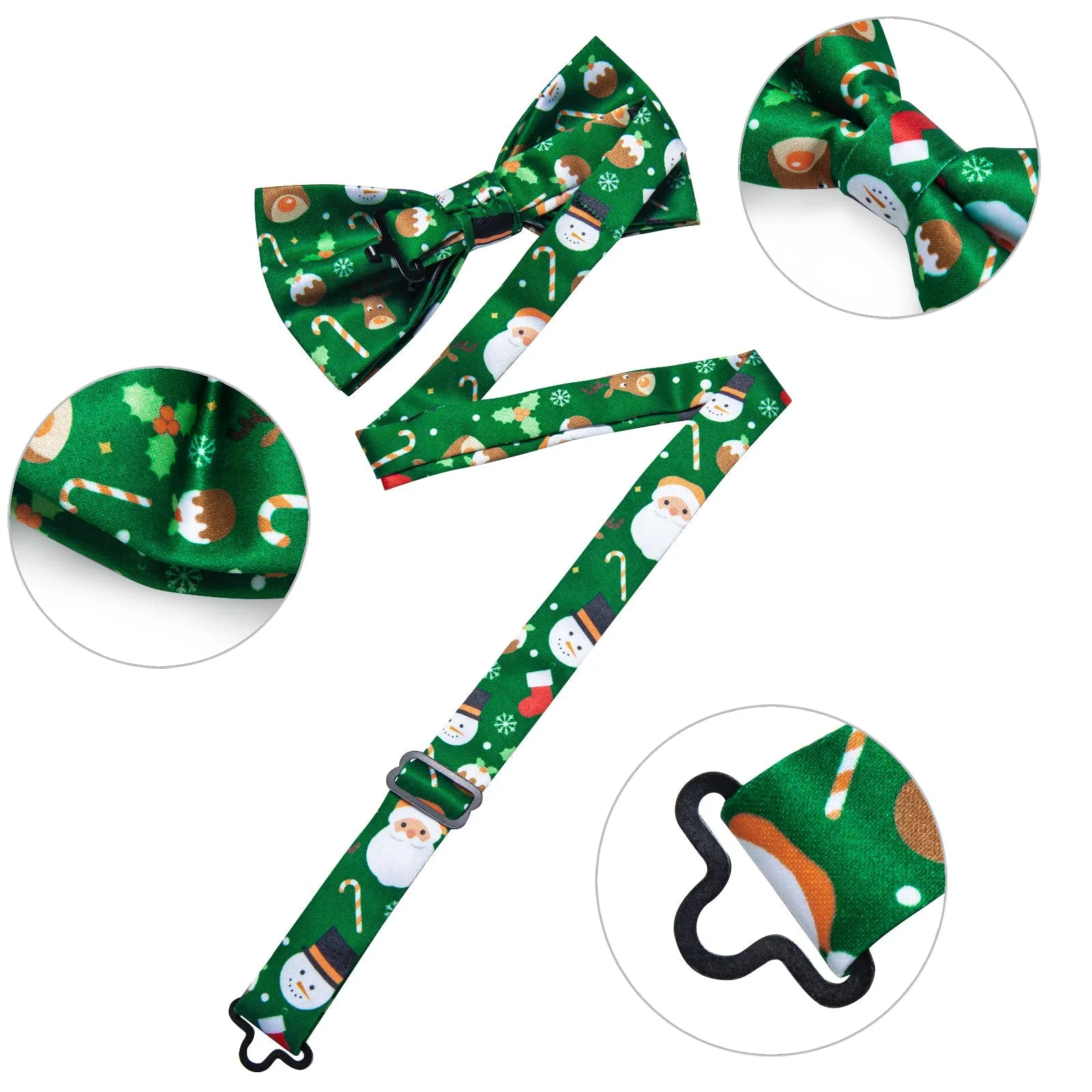 Green White Christmas Santa Claus Novelty Pre-tied Bow Tie Hanky Cufflinks Set sold by Ties2You product image thumbnail 2