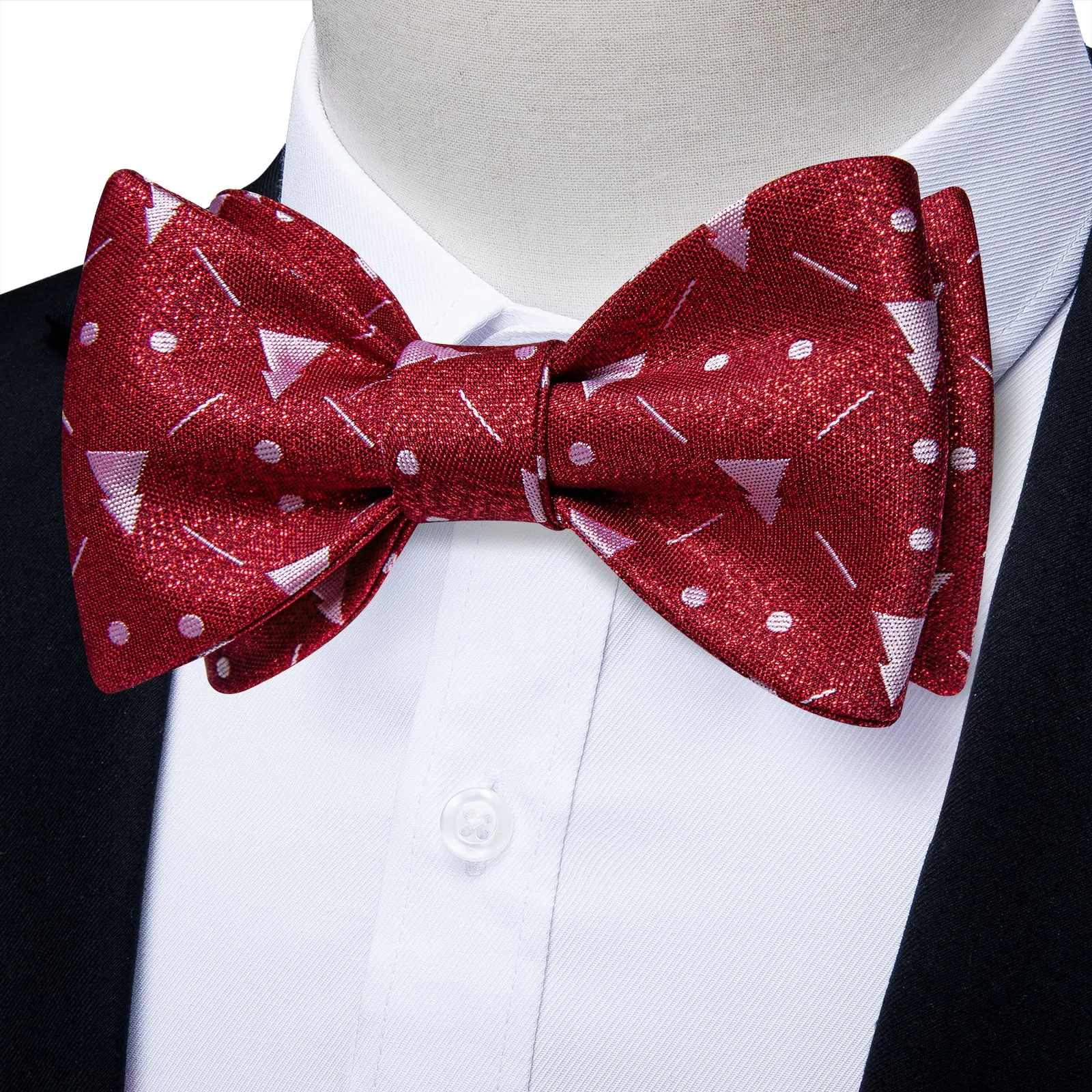 Christmas Red White Tree Novelty Self-tied Bow Tie Pocket Square Cufflinks Set sold by Ties2You