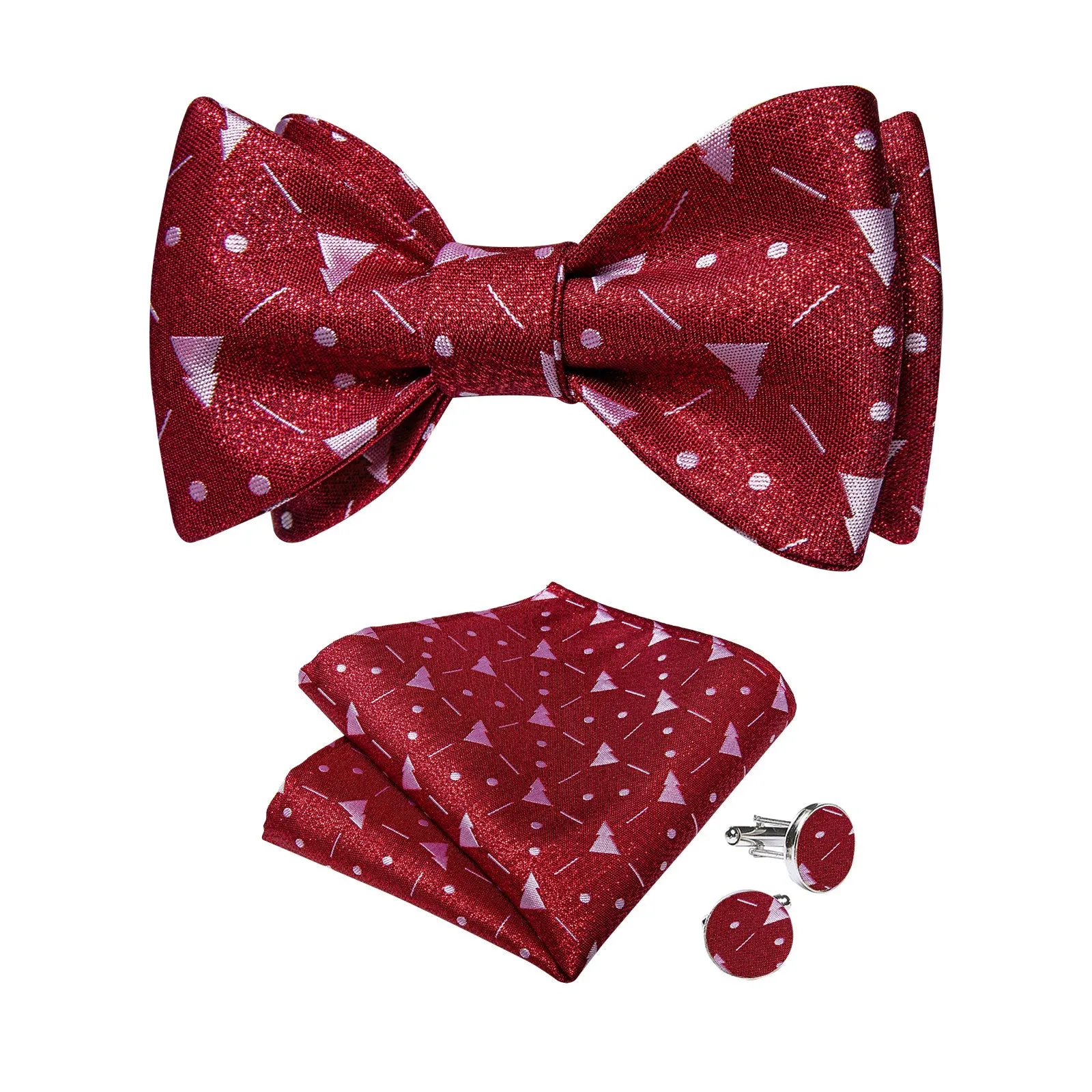Christmas Red White Tree Novelty Self-tied Bow Tie Pocket Square Cufflinks Set sold by Ties2You product image thumbnail 5