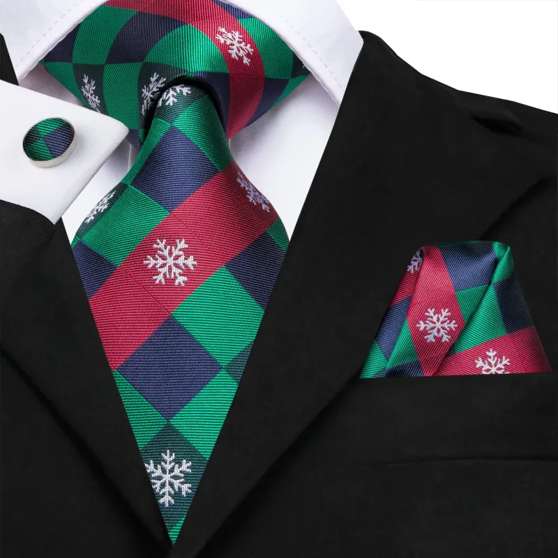 Green Blue Christmas Style Plaid Men's Tie Handkerchief Cufflinks Set sold by Ties2You