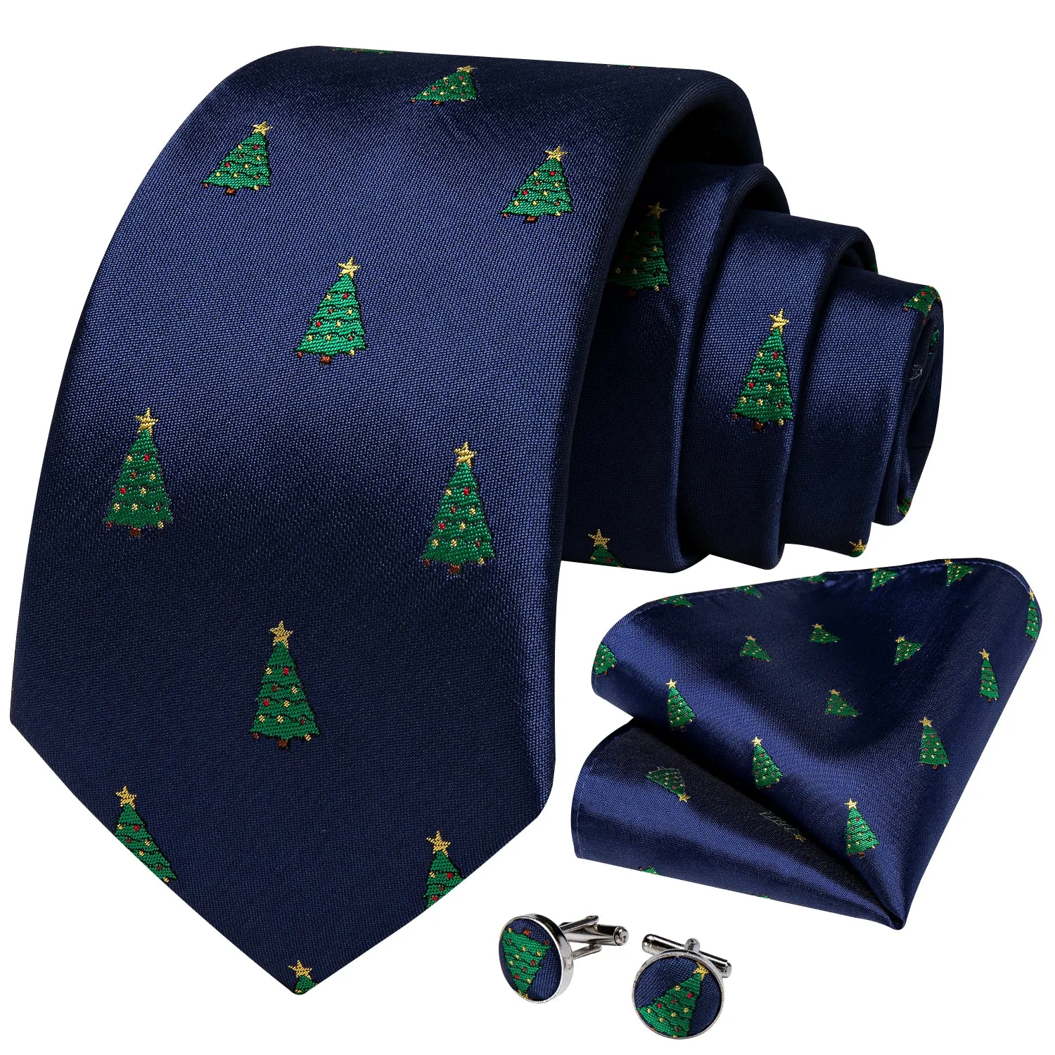Christmas Deep Blue Xmas Tree Novelty Men's Necktie Pocket Square Cufflinks Set sold by Ties 2 You product image thumbnail 2