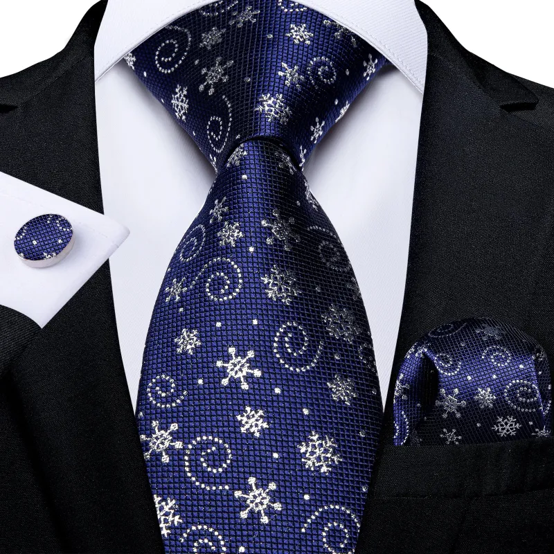 Christmas Royal Blue Snow Novelty Men's Necktie Pocket Square Cufflinks Set sold by Ties2You