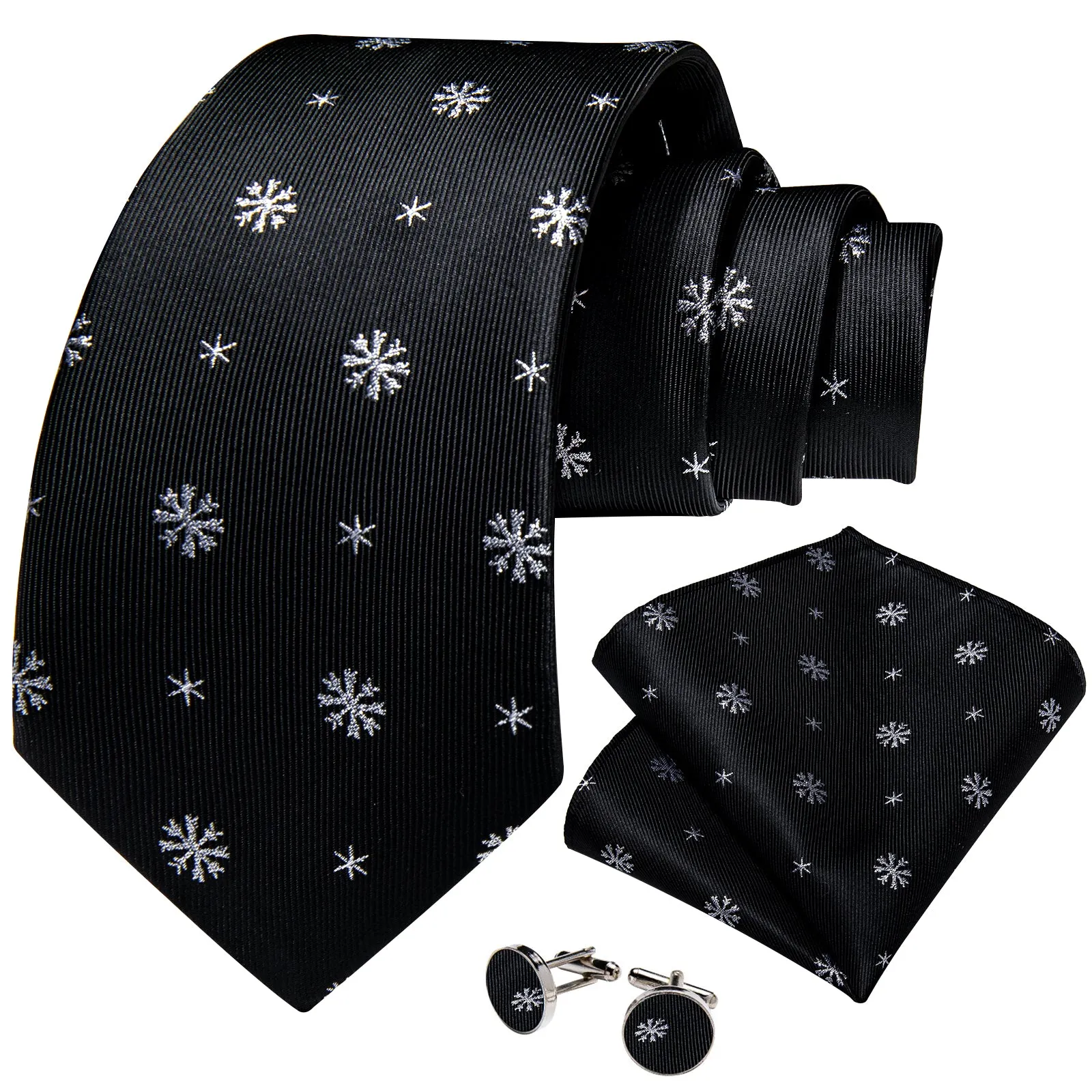 Christmas Black White Snowflake Floral Silk Men's Necktie Hanky Cufflinks Set sold by Ties2You product image thumbnail 2