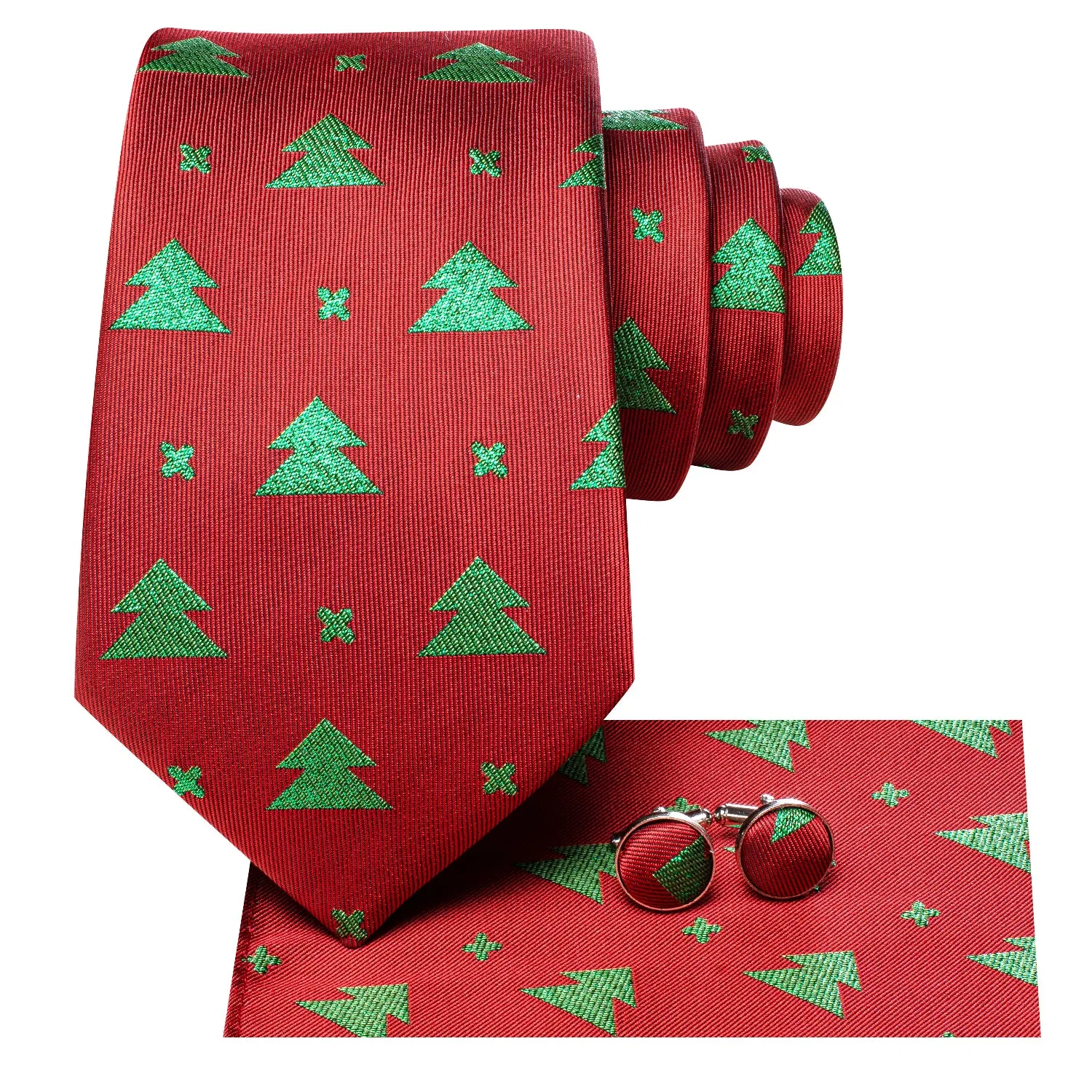 Christmas Red Green Xmas Tree Pattern Novelty Men's Necktie Hanky Cufflinks Set sold by Ties2You product image thumbnail 2