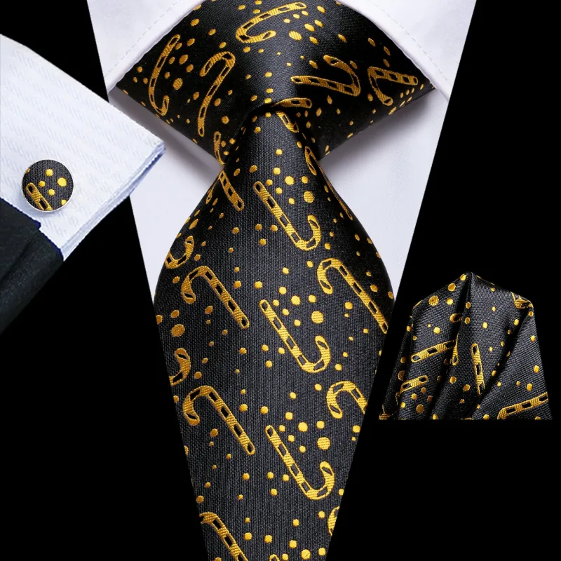 Christmas Black Golden Novelty Men's Necktie Hanky Cufflinks Set sold by Ties2You