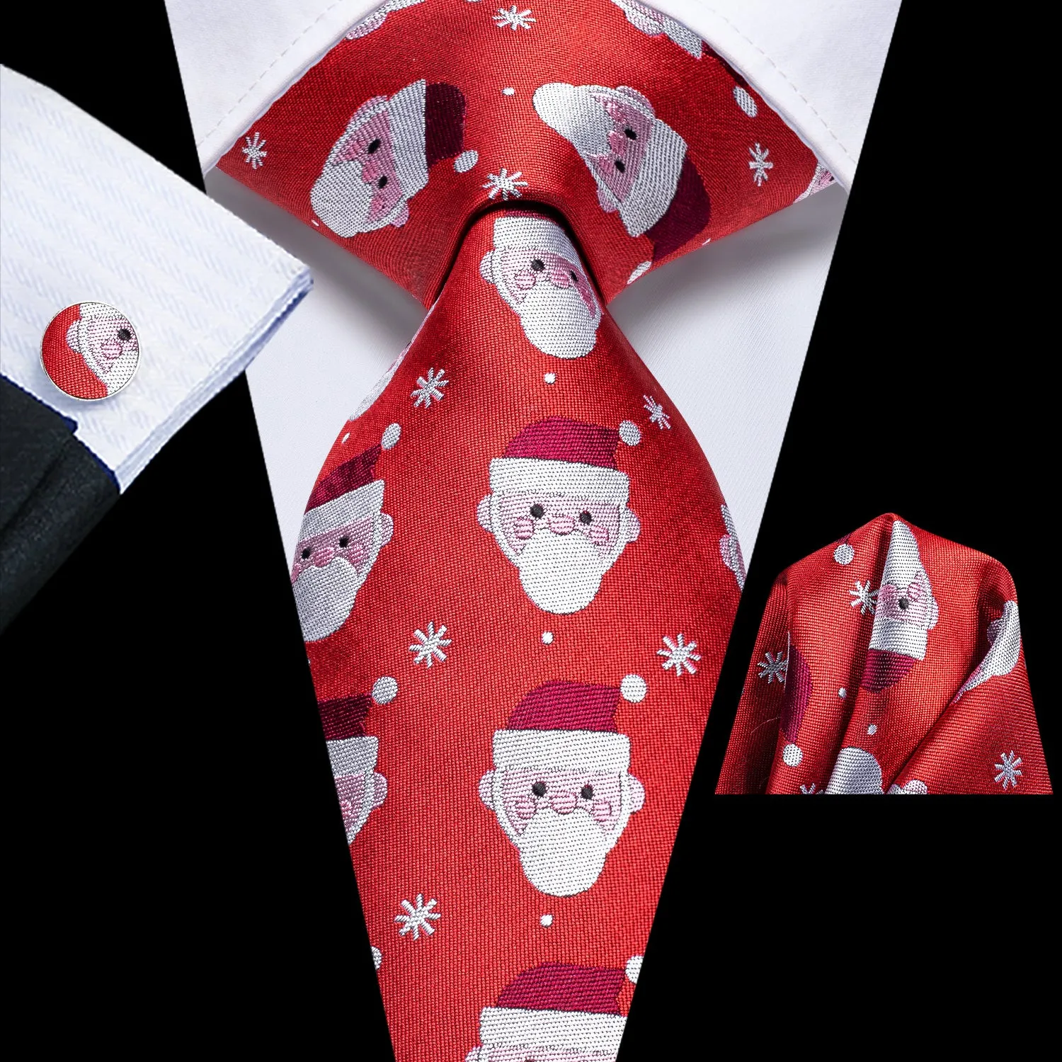 Christmas Red Santa Claus Novelty Men's Necktie Hanky Cufflinks Set sold by Ties2You