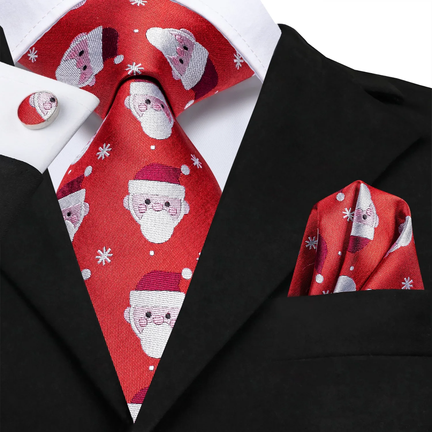 Christmas Red Santa Claus Novelty Men's Necktie Hanky Cufflinks Set sold by Ties2You product image thumbnail 2