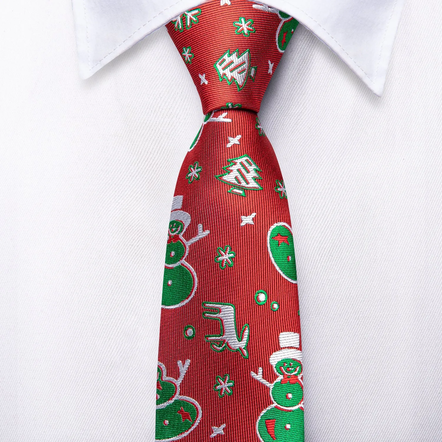 Christmas Red Green Snowman Pattern Novelty Men's Necktie Hanky Cufflinks Set sold by Ties2You product image thumbnail 5