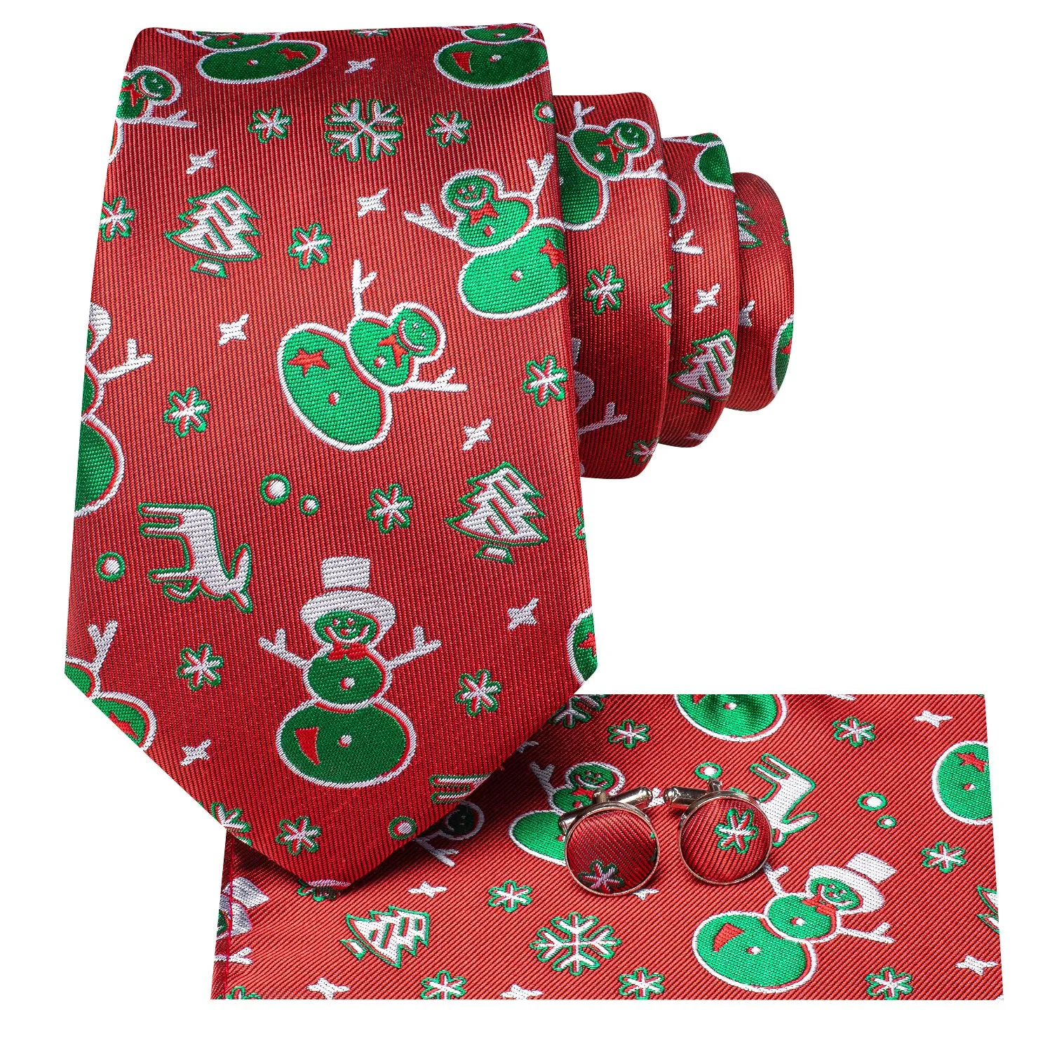 Christmas Red Green Snowman Pattern Novelty Men's Necktie Hanky Cufflinks Set sold by Ties2You product image thumbnail 3