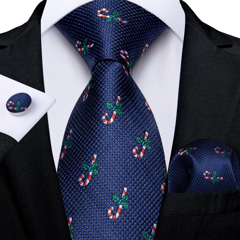 Christmas Blue Candy Canes Pattern Novelty Mens Necktie Hanky Cufflinks Set sold by Ties2You