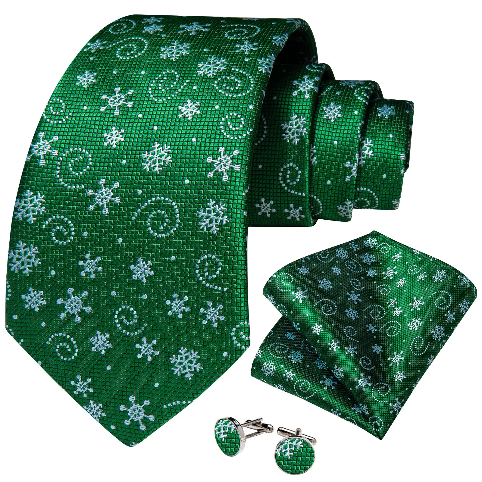 Christmas Green Snow Novelty Silk Men's Necktie Pocket Square Cufflinks Set sold by Ties2You product image thumbnail 2
