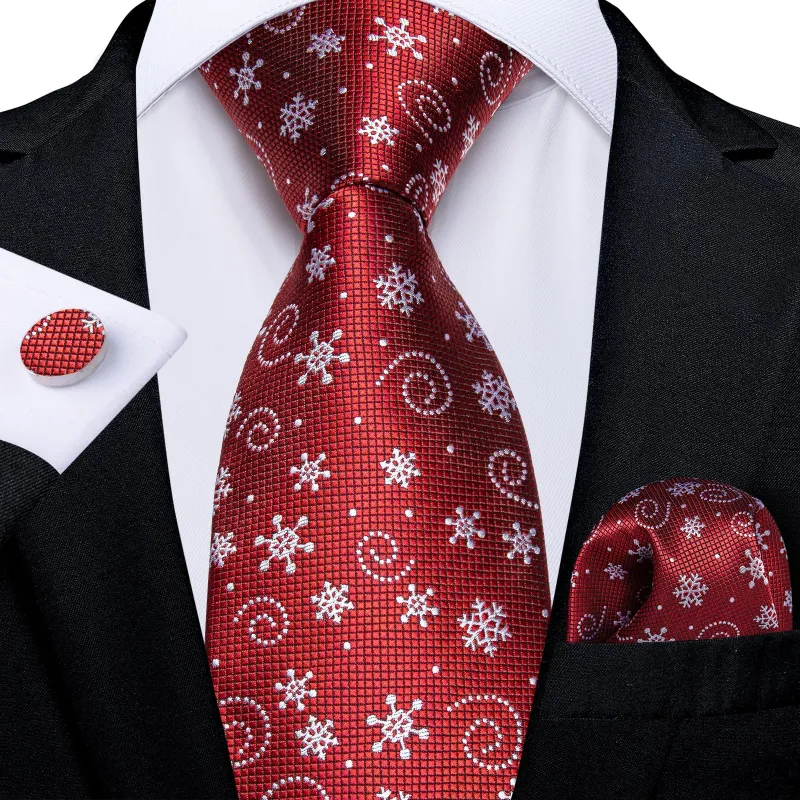 Christmas Red Snow Novelty Silk Men's Necktie Pocket Square Cufflinks Set sold by Ties 2 You