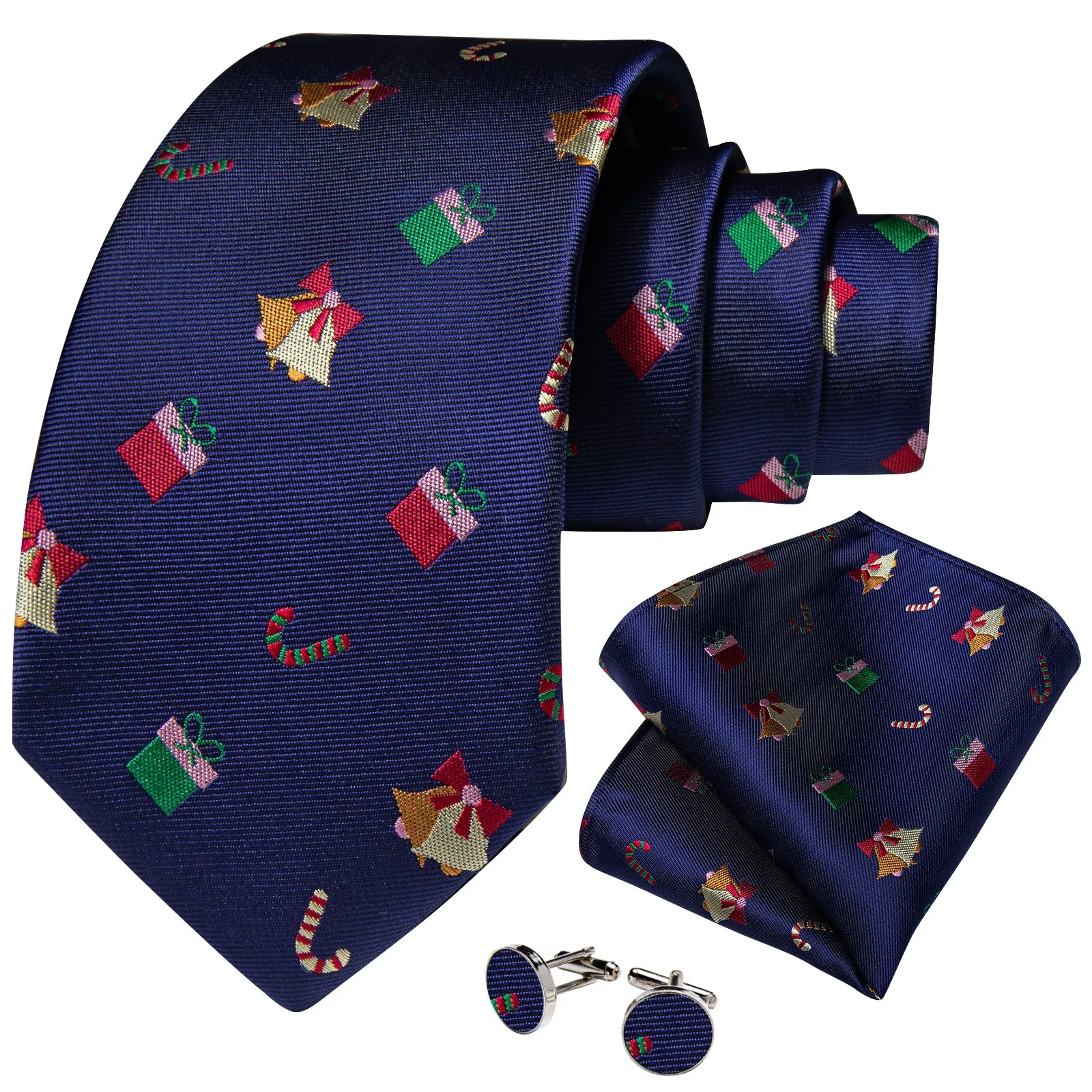 Christmas Dark Blue Xmas Gift Novelty Silk Men's Necktie Pocket Square Cufflinks Set sold by Ties2You product image thumbnail 2