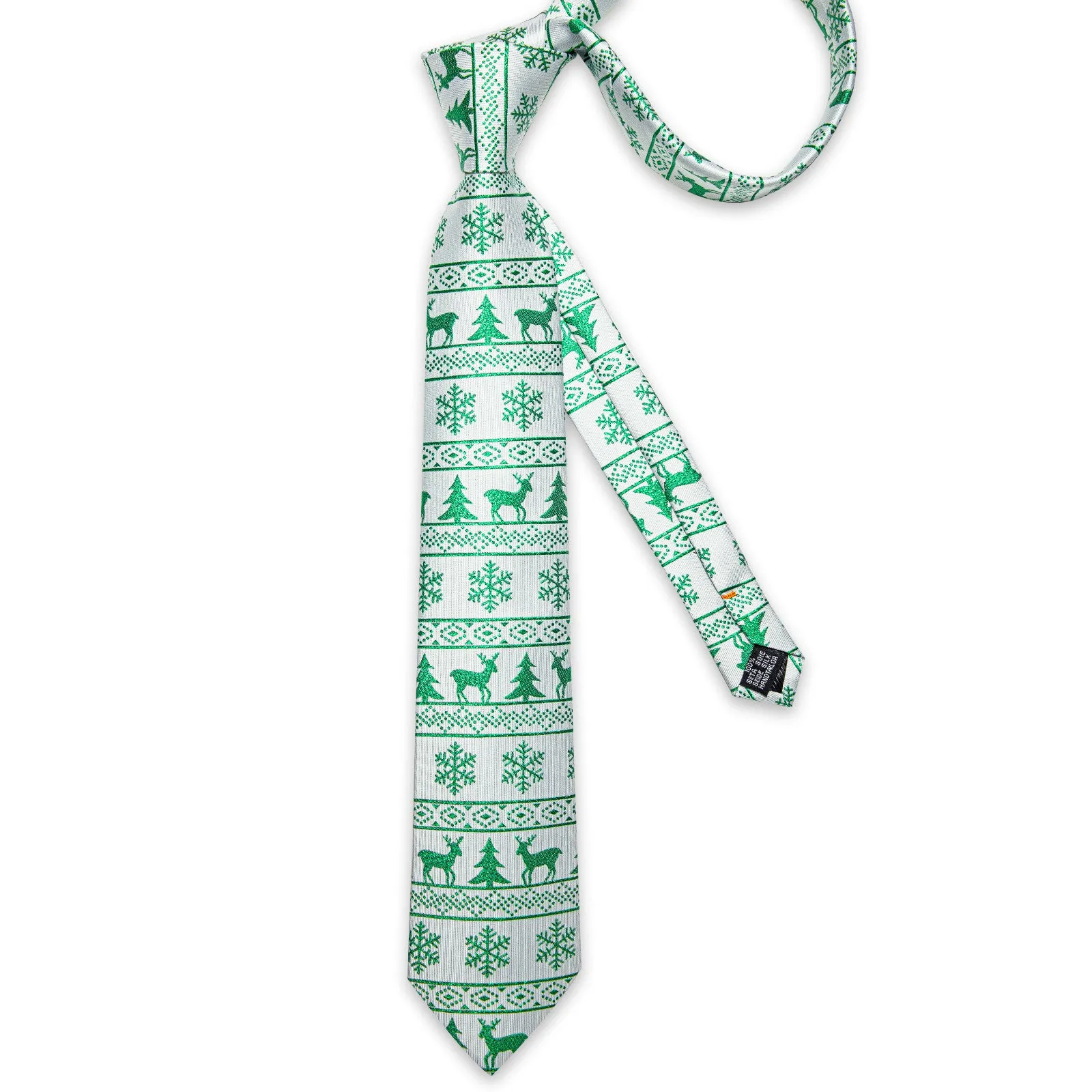 Christmas White Green Xmas Style Novelty Silk Men's Necktie Pocket Square Cufflinks Set sold by Ties2You product image thumbnail 5