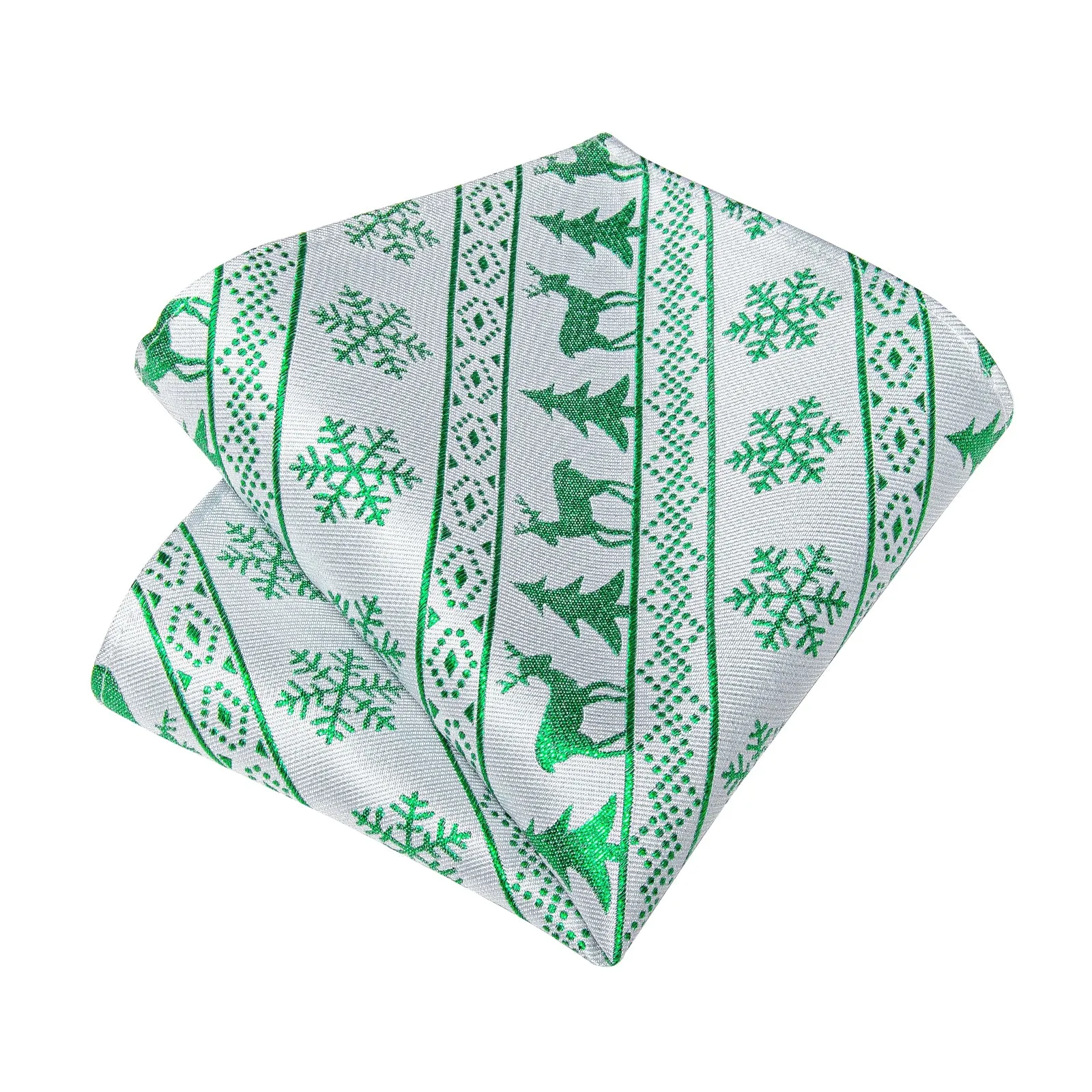 Christmas White Green Xmas Style Novelty Silk Men's Necktie Pocket Square Cufflinks Set sold by Ties2You product image thumbnail 3