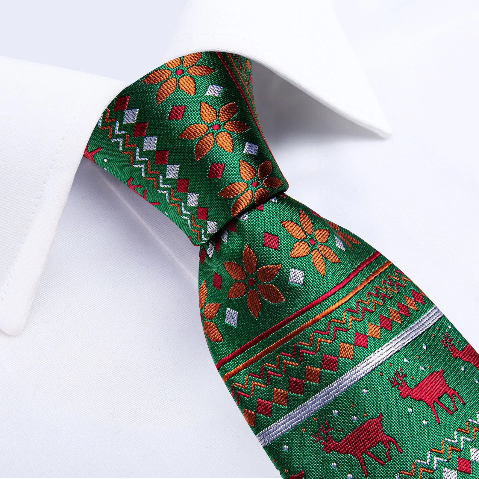 Christmas Green Xmas Style Novelty Silk Men's Necktie Pocket Square Cufflinks Set sold by Ties2You product image thumbnail 4