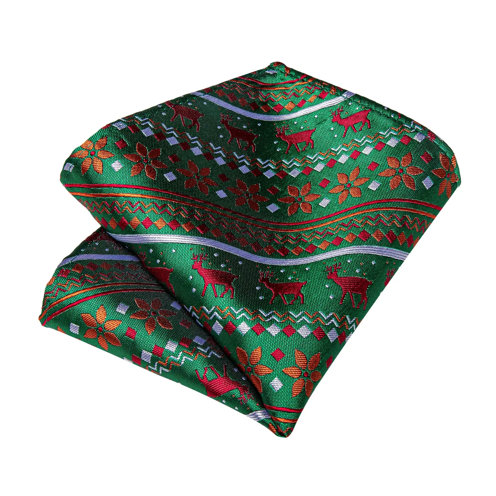 Christmas Green Xmas Style Novelty Silk Men's Necktie Pocket Square Cufflinks Set sold by Ties2You product image thumbnail 3