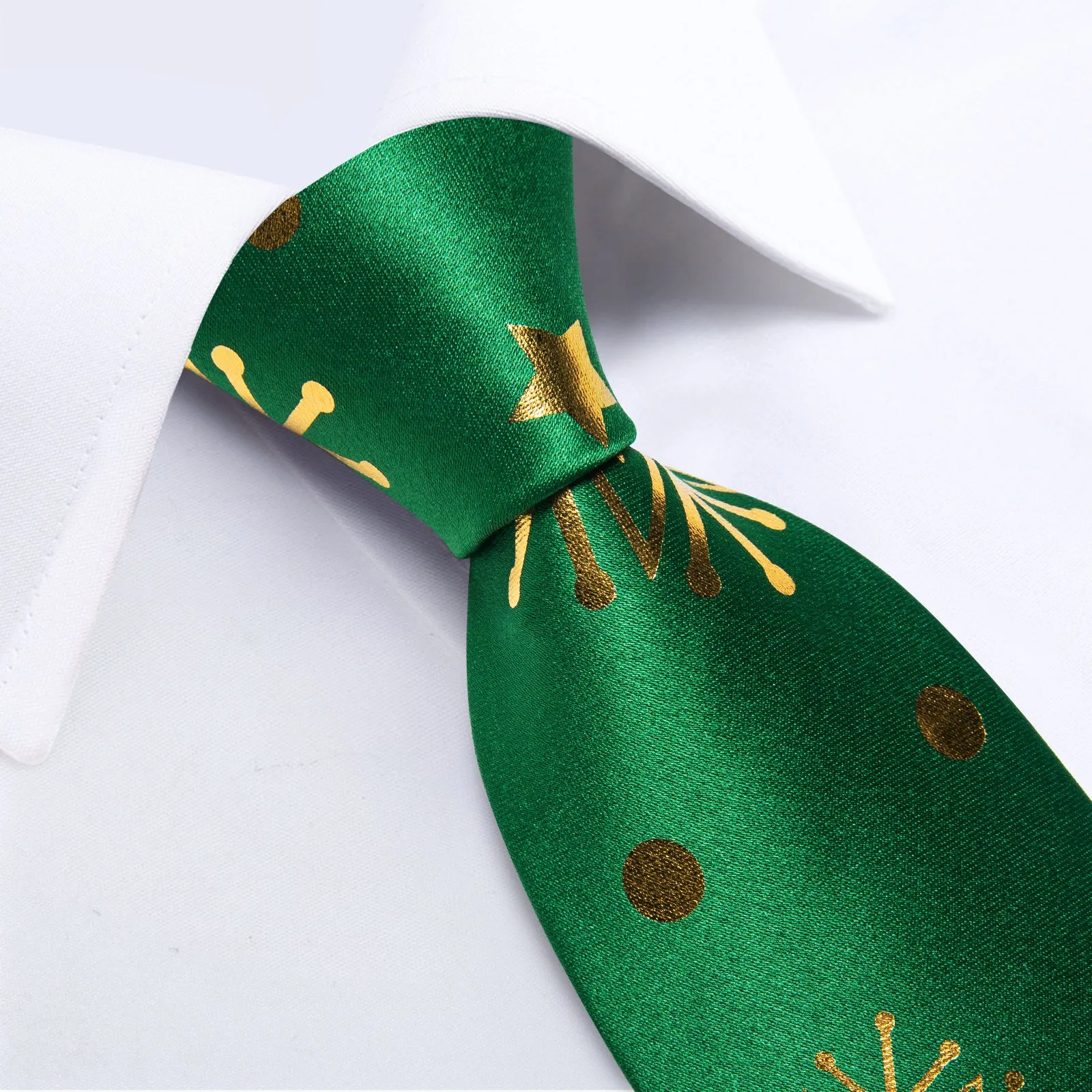 Christmas Green Golden Snow Star Novelty Men's Necktie Hanky Cufflinks Set sold by Ties2You product image thumbnail 4