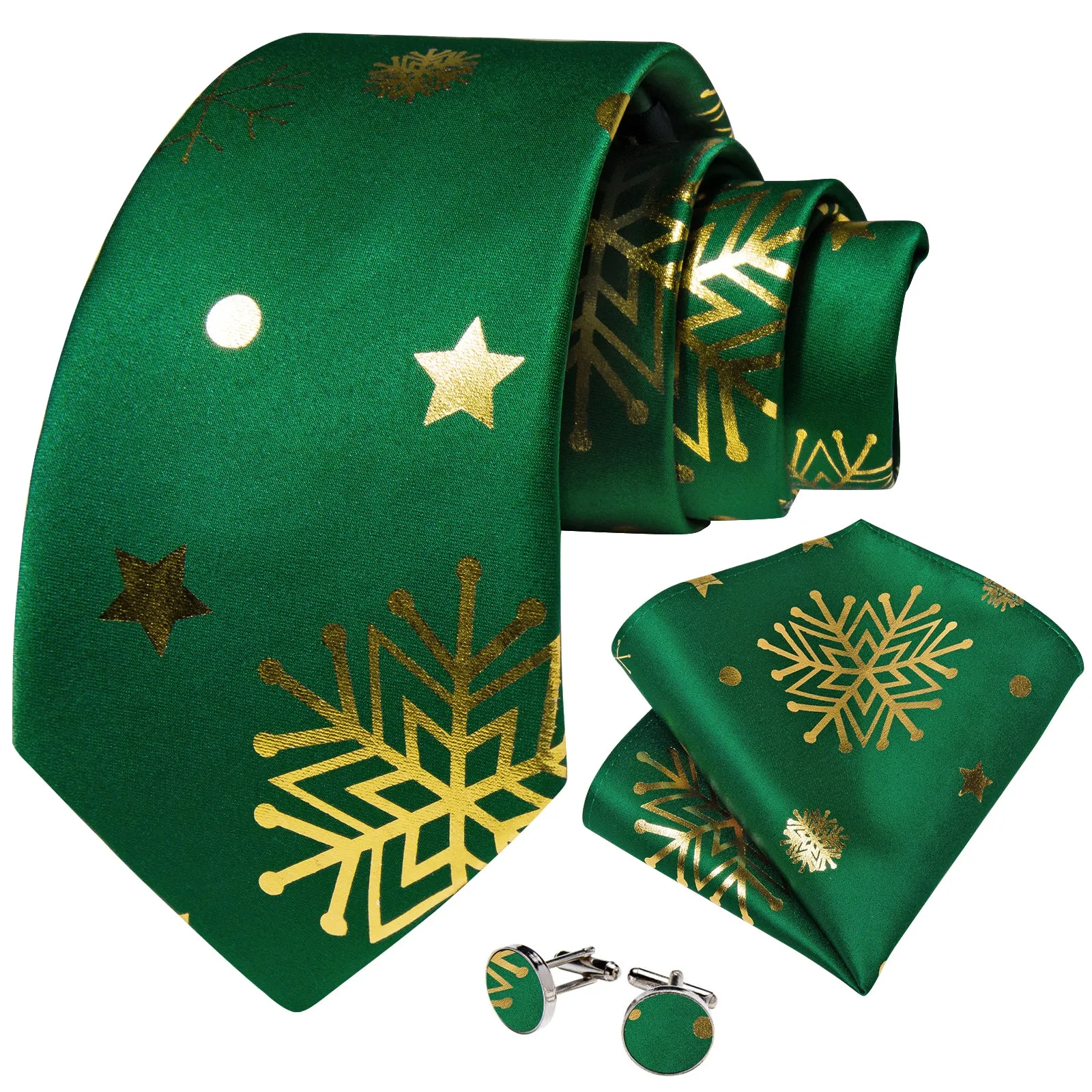 Christmas Green Golden Snow Star Novelty Men's Necktie Hanky Cufflinks Set sold by Ties2You product image thumbnail 2