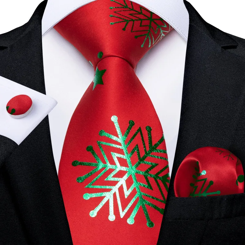 Christmas Red Green Snow Star Novelty Men's Necktie Hanky Cufflinks Set sold by Ties2You