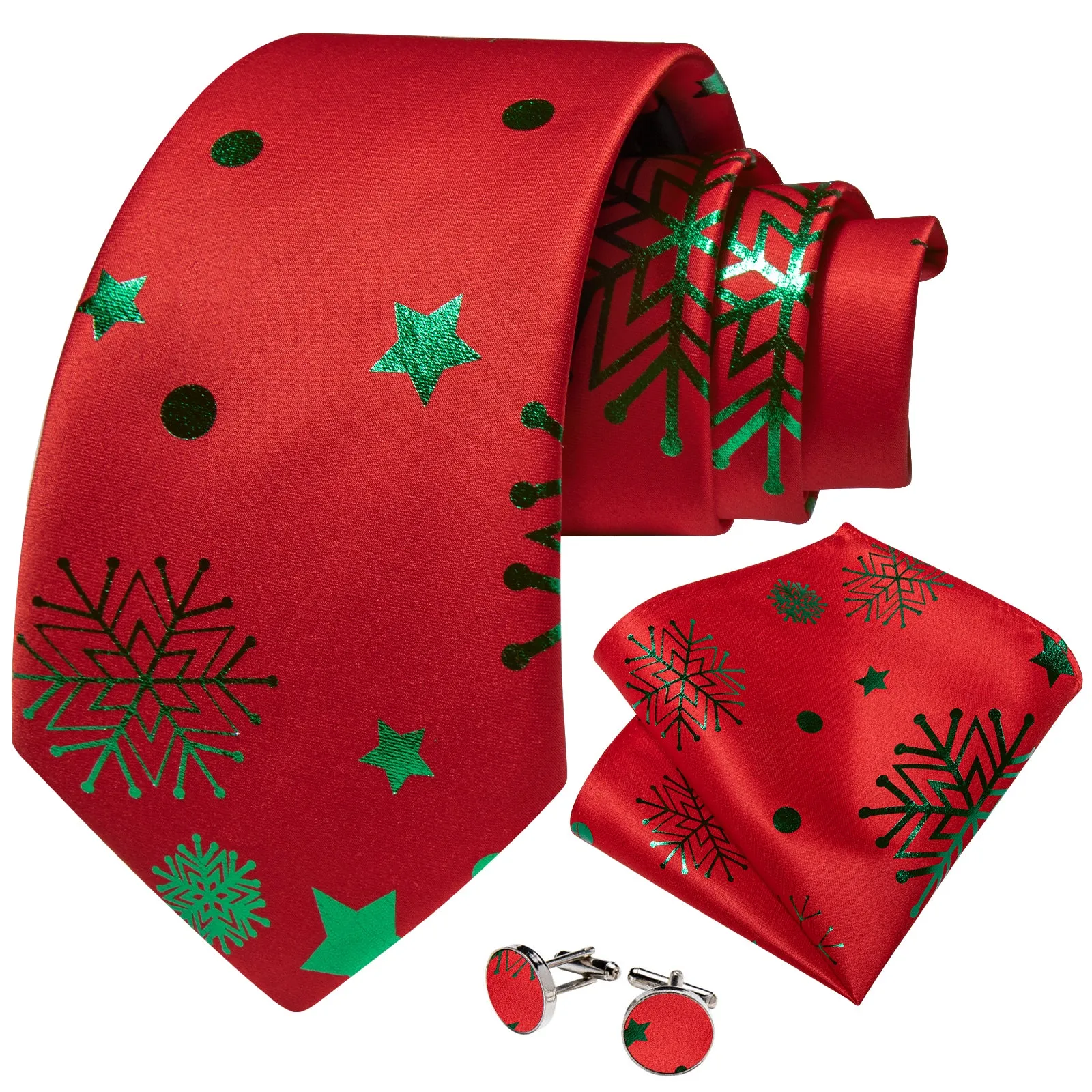 Christmas Red Green Snow Star Novelty Men's Necktie Hanky Cufflinks Set sold by Ties2You product image thumbnail 2