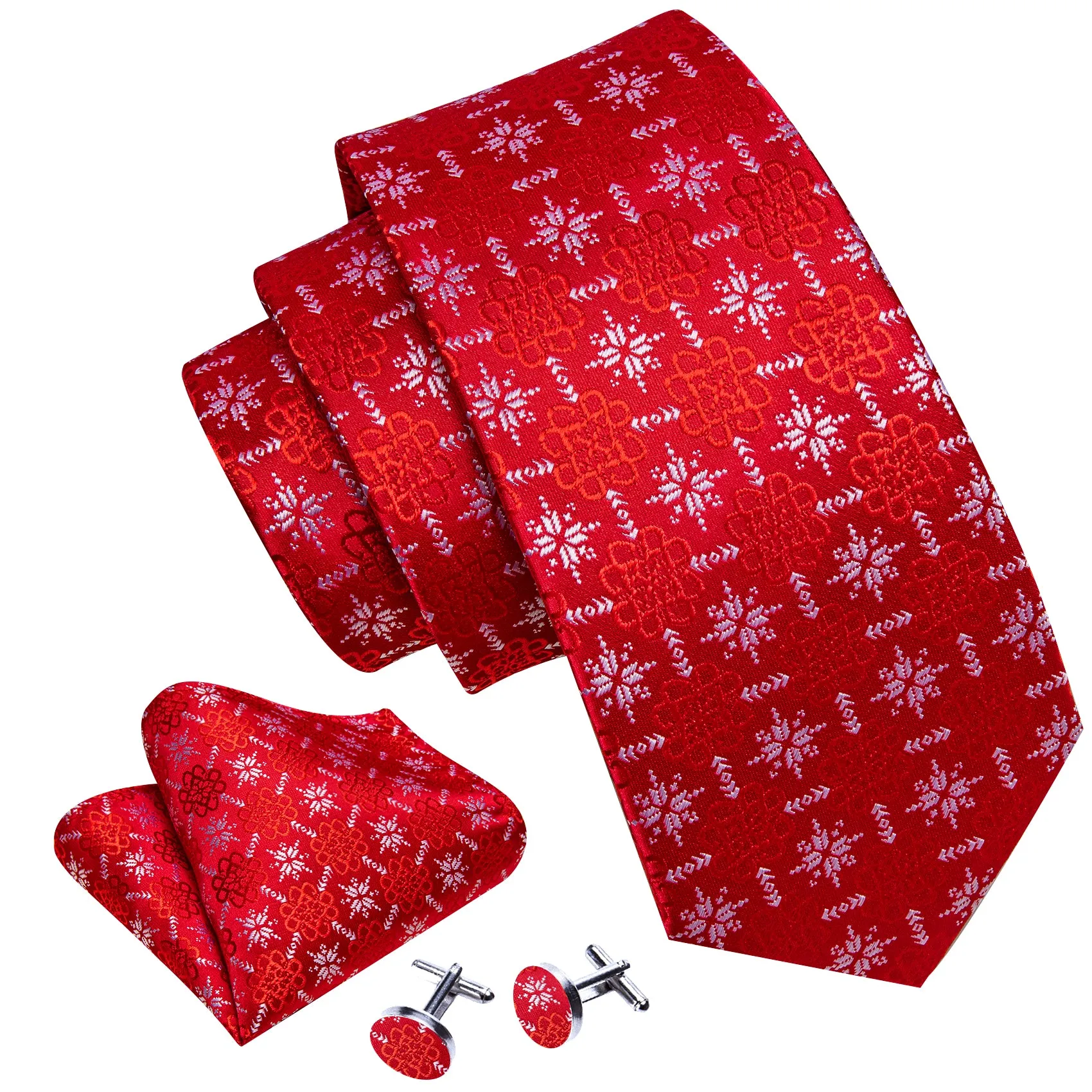 Christmas Red White Snow Floral Men's Tie Pocket Square Cufflinks Set sold by Ties2You product image thumbnail 2