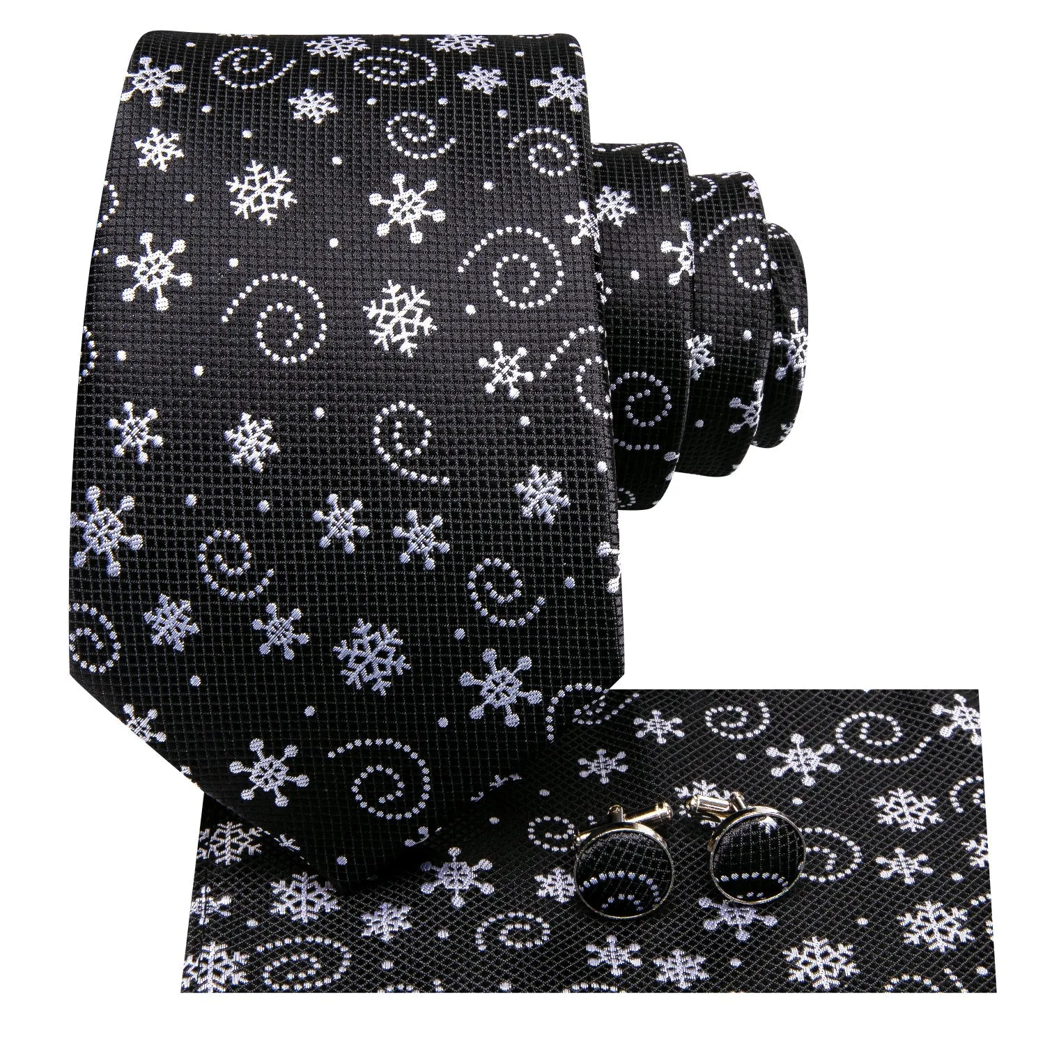 Christmas Black White Snowflake Men's Necktie Pocket Square Cufflinks Set sold by Ties2You product image thumbnail 5