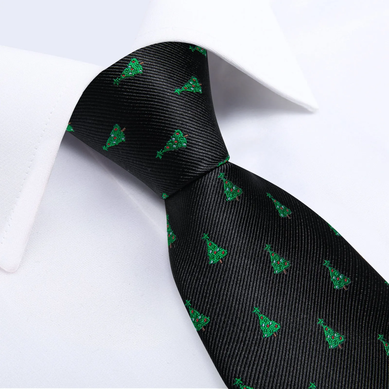 Christmas Black Green Trees Silk Men's Necktie Pocket Square Cufflinks Set sold by Ties2You product image thumbnail 4